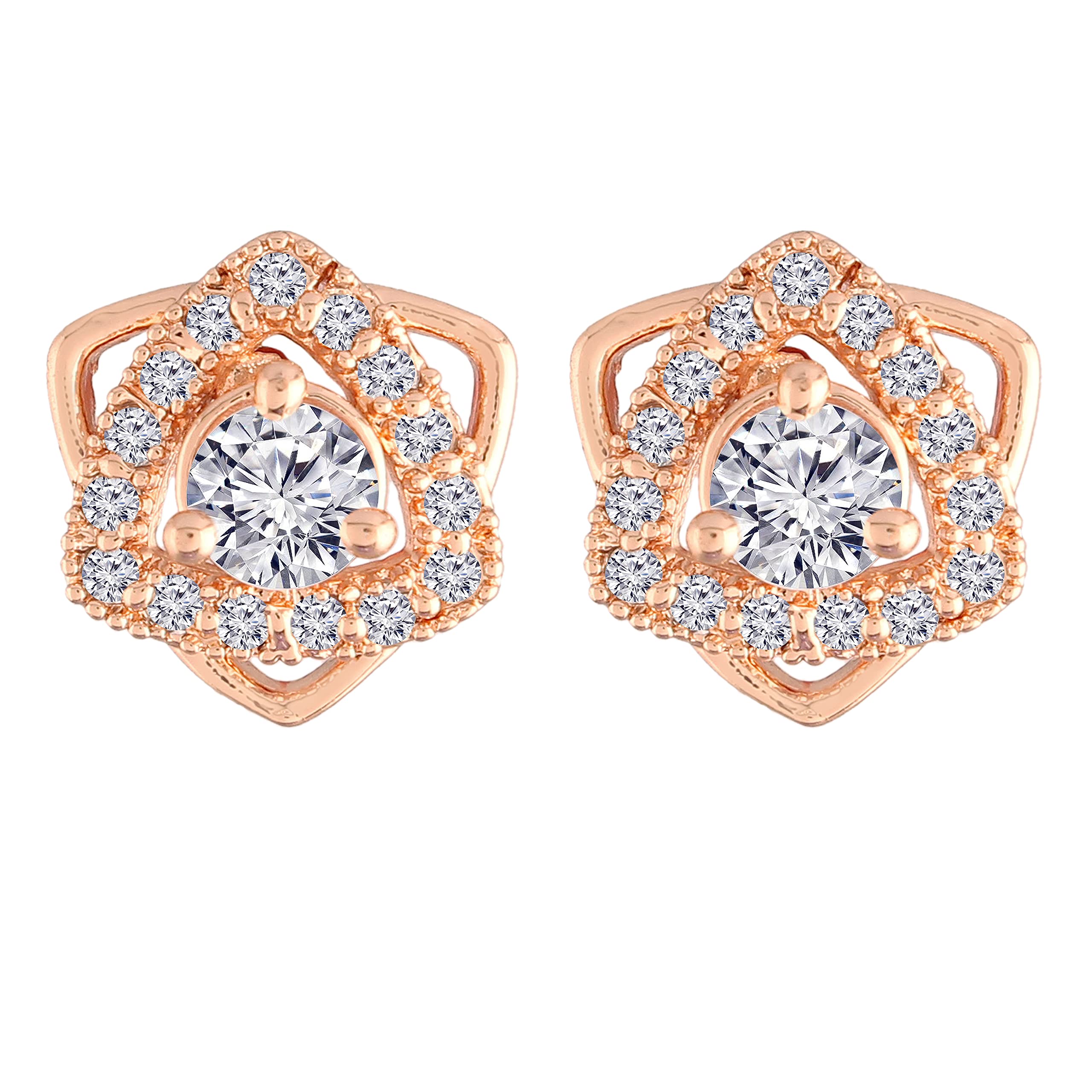 I Jewels Stylish Latest Fashion Rose Gold Plated Cubic Zirconia American Diamoand Floral Stud Earrings For Women/Girls (E2894) (B09GM5ZS2F) Amazon Price History, Amazon Price Tracker
