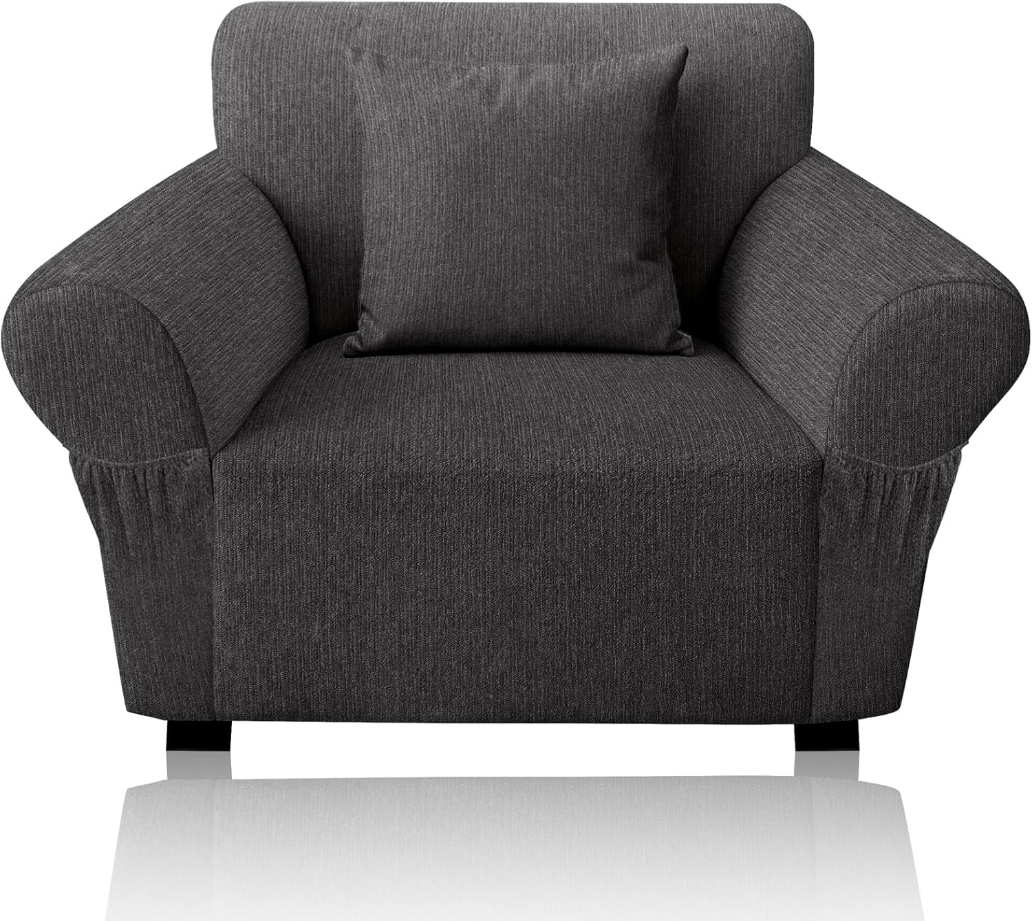 Armchair Slipcover with 1 Pillow Cover for 1 Cushion Couch, Non Slip Furniture Protector with Elastic Bottom, Washable Armchair Cover for Kids, Pets (Armchair, Dark Gray)