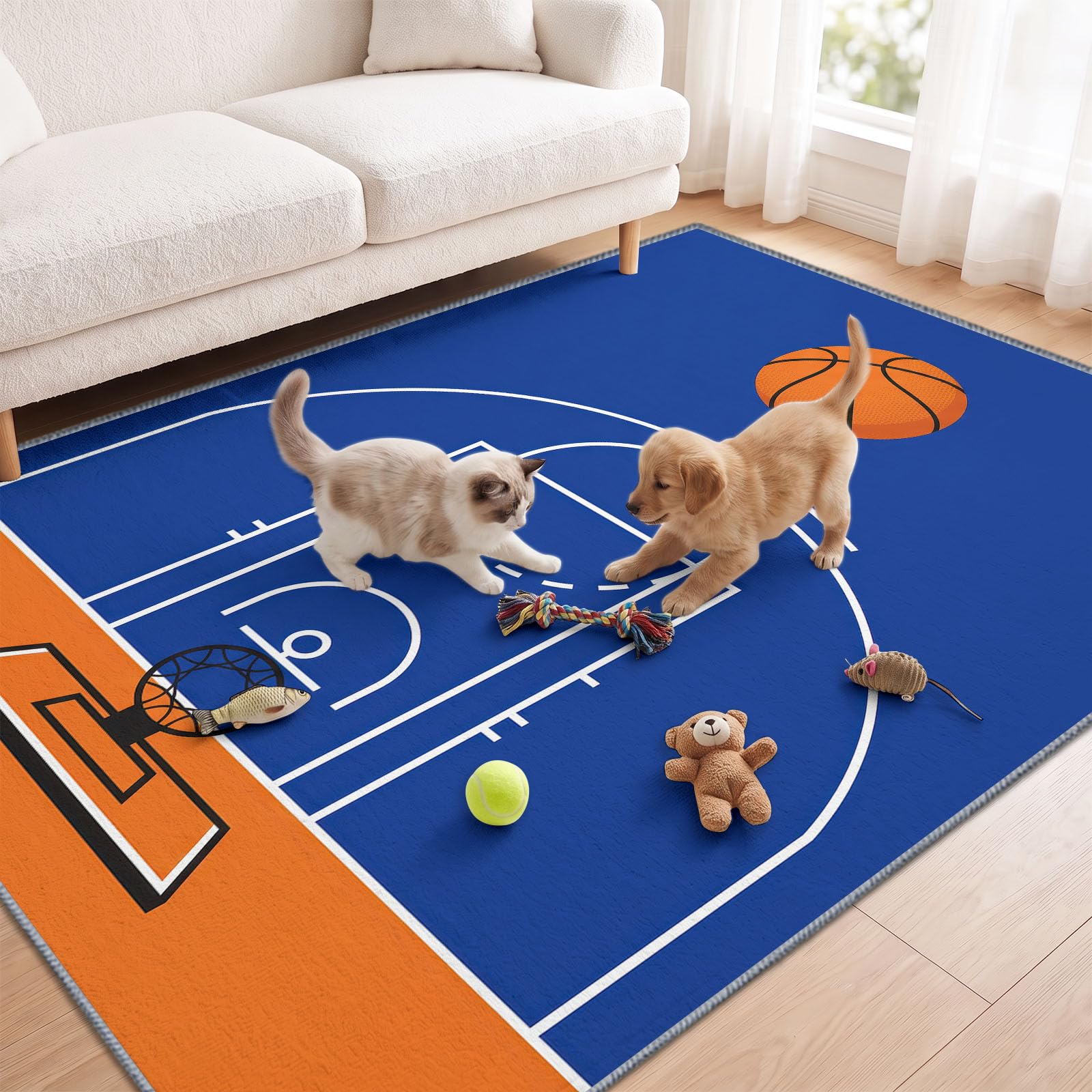 Dywan do salonu na boisko do koszykówki 140 x 200 cm, fajne sportowe dywaniki do pokoju dla chłopców, do sypialni, miękkie krótkie runo, antypoślizgowy, klasyczny dywan do jadalni, biura, kuchni