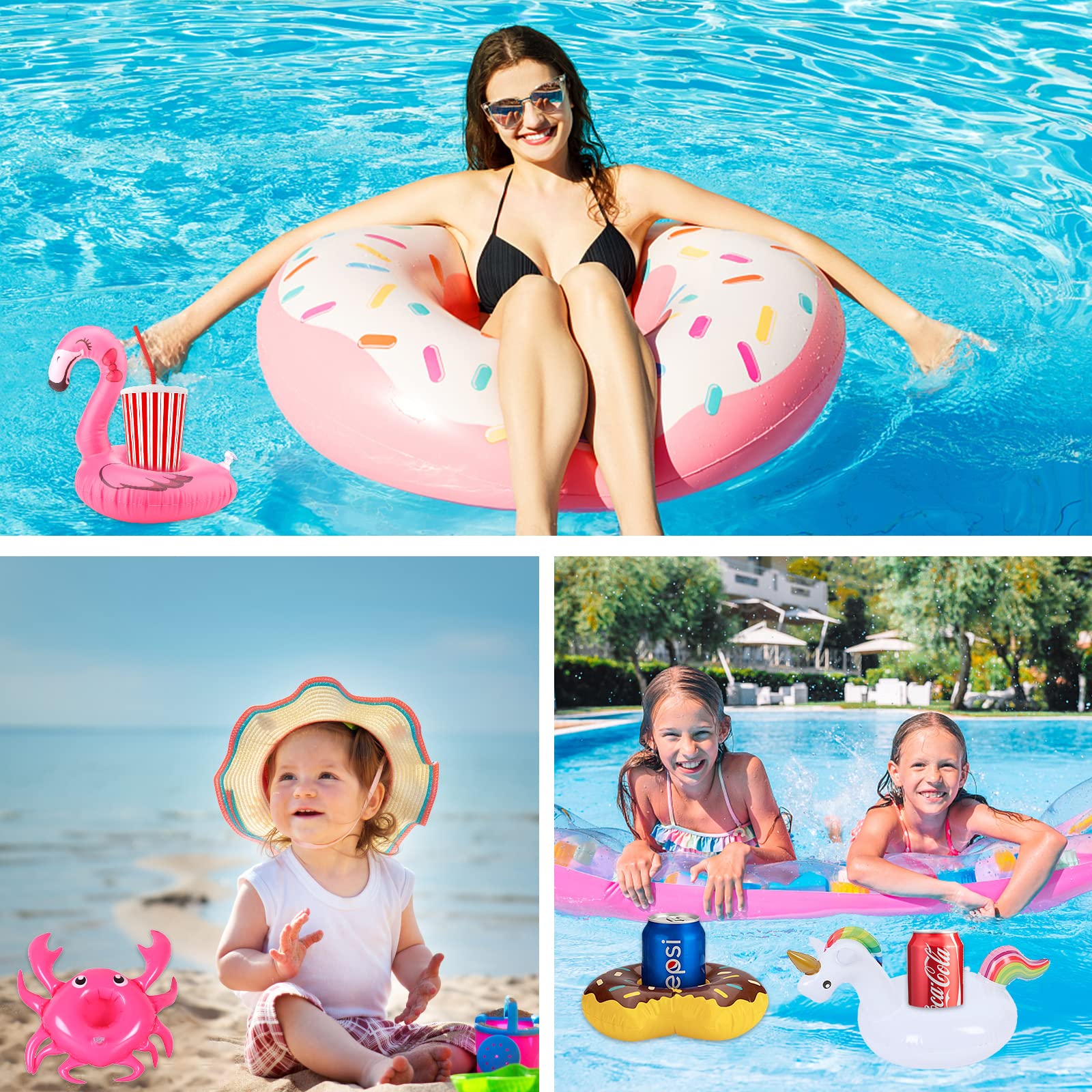 MULEVIP 15-teiliges Set Aufblasbarer Getränkehalter Für Pool – Inkl. Luftpumpe, Für Poolparty, Strand & Garten