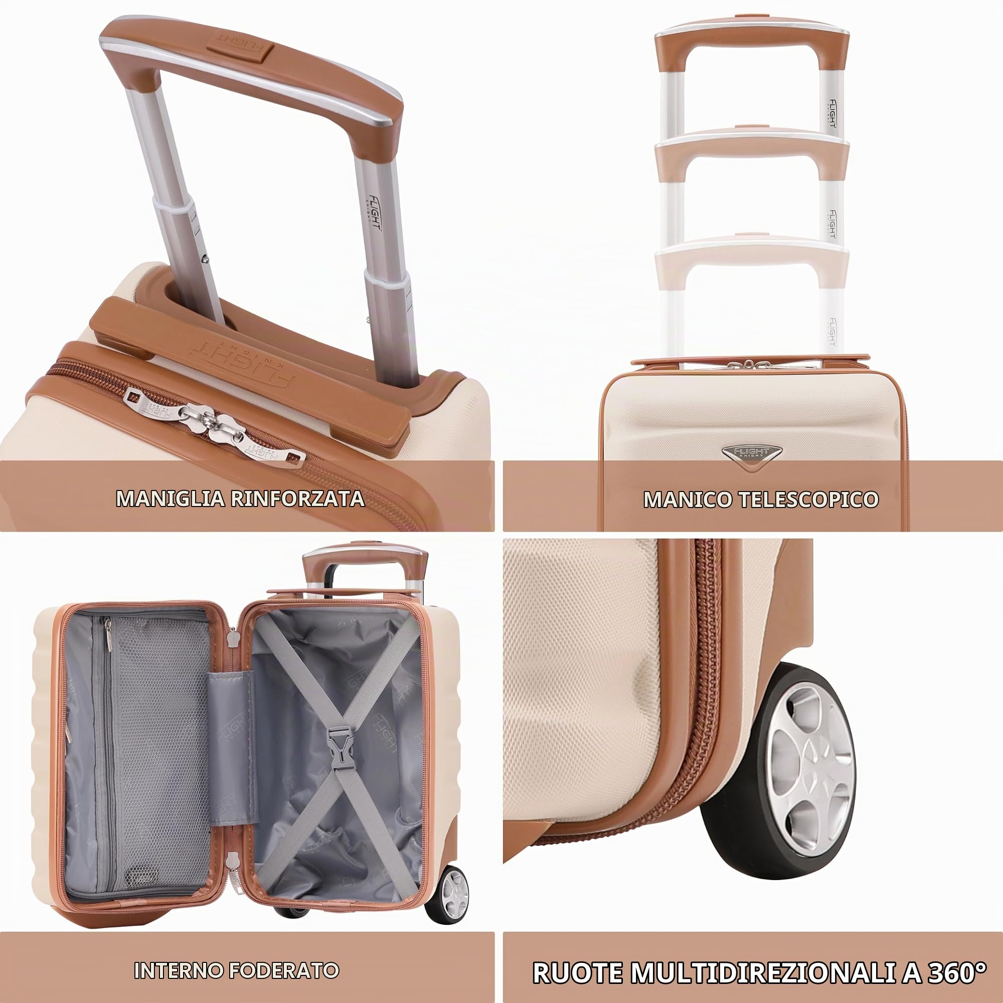 Flight Knight Valigie Rigide in ABS leggere a 2 ruote - Bagaglio a mano approvato per oltre 100 compagnie aeree come British Airways, Ryanair e easyJet, valigia da cabina 40x20x25cm