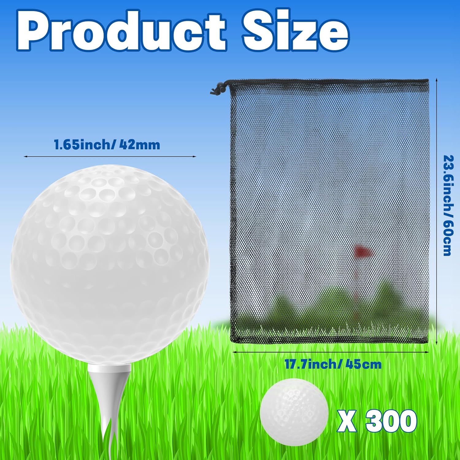 Coopay 72/150/300 Pack Practice Golf Balls, 42mm Plastic Golf Training Balls with a Drawstring Bag Hollow Sports Limited Flight for Swing Practice Driving Range Backyard Home
