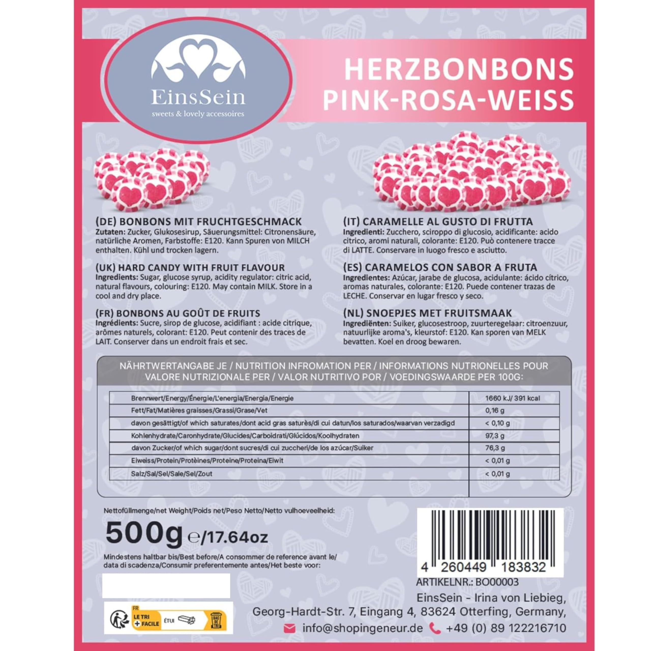 EinsSein Bonbons Cœur Mariage Rose Rouge Blanc 4kg | 1040 Dragées Cœur Décoration Table | Cadeaux d’Accueil pour Mariage Baptême Anniversaire Communion