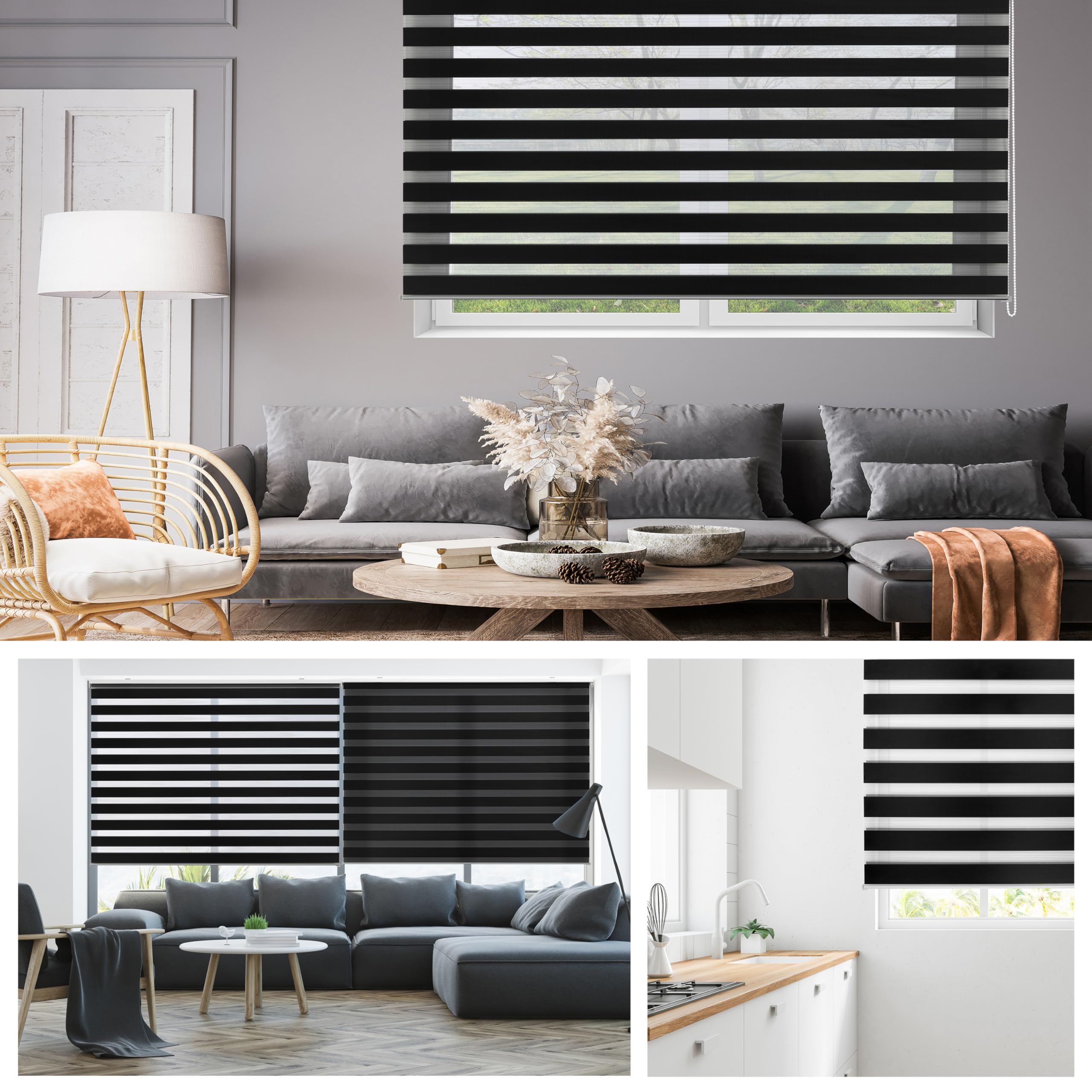Blindecor Lira doppelrollo - duo rollo tag und nacht Schwarz - 180 x 180 cm (Breite x Länge) – Bild 5