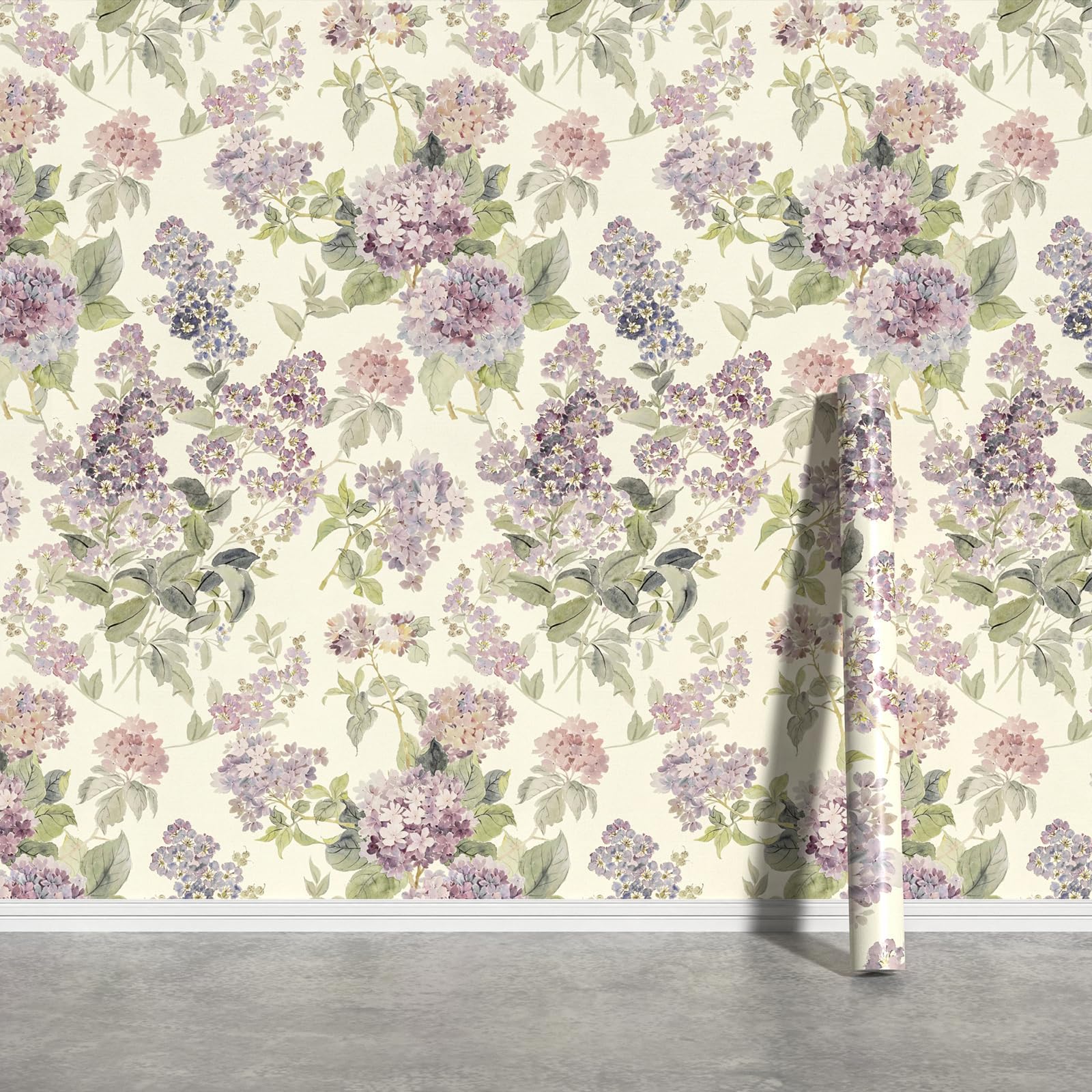 JiffDiff Floral Wallpaper Peel and Stick Modern, Purple Lilac Flower Wall Paper, Vintage Self Adhesive Wallpapers for Bedroom or Furniture Decor,