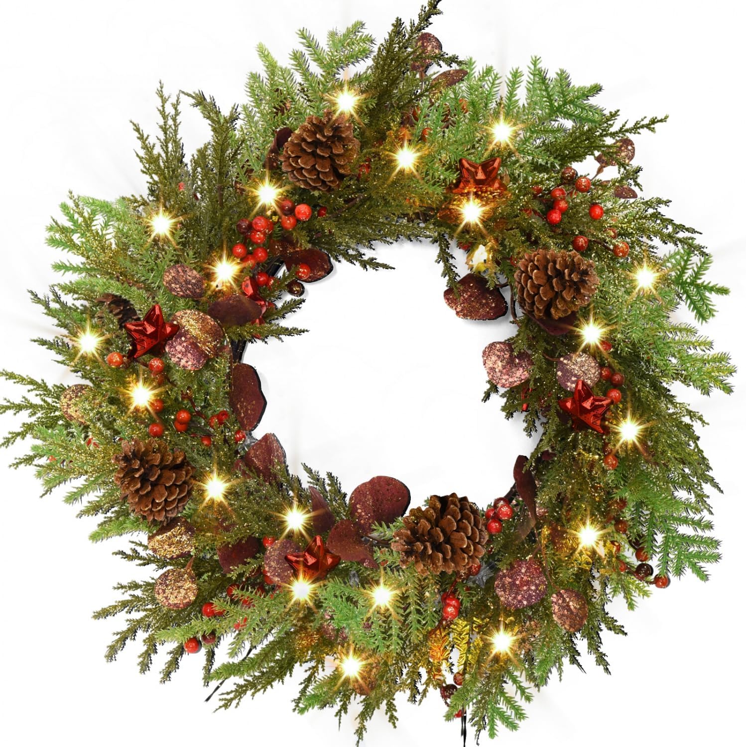 Rocinha 24'' Artificial Christmas Wreath with Lights, Red