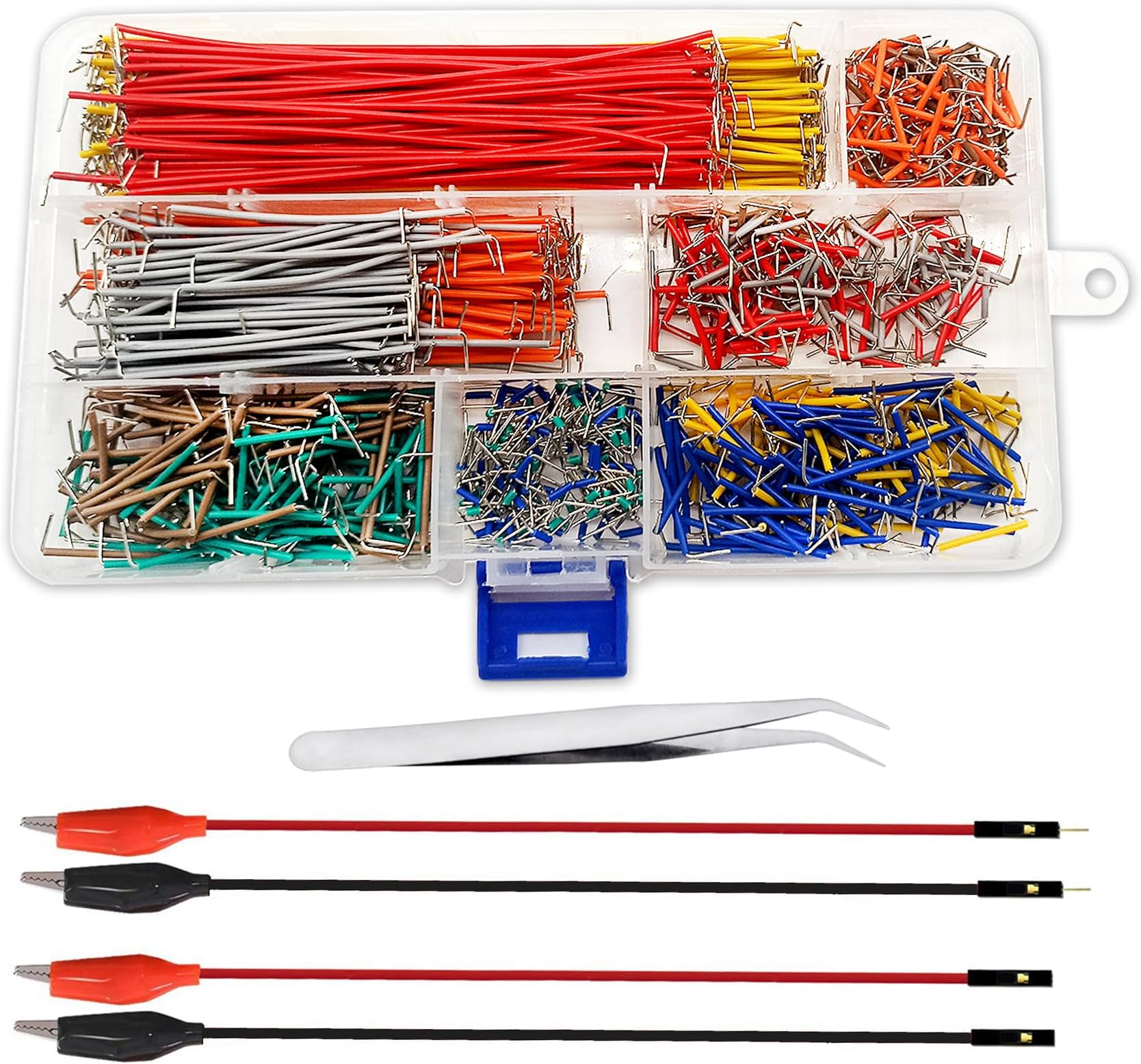 840Pcs Breadboard Jumper Wire kit for Arduino, 14 Vaules, 2 mm/0.08"-125 mm/4.92" Minidodoca U-Shape Magnetic Jumper Wires Assortment kit & 4Pcs 34cm/13.4 inch Length Alligator Clip Test Leads