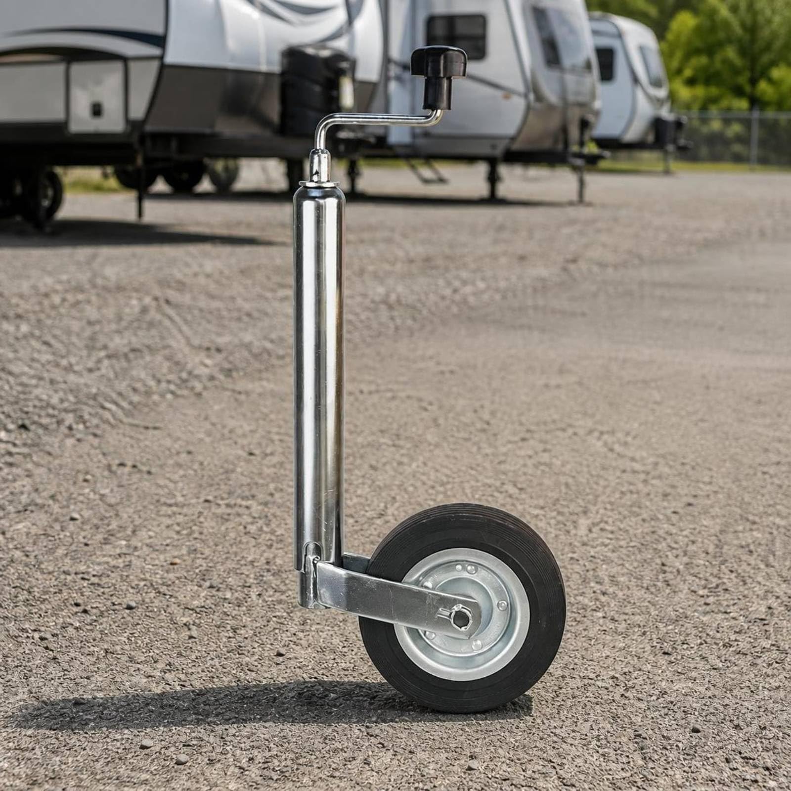 Trailer Stützrad Wagenheber Rangierhilfe Anhängerstütze mit Handkurbel Robuster Stahlbau Und Laufruhiges Gummirad für Garage Hof Campingplatz Enge, Europäische Klemme 250 Kg