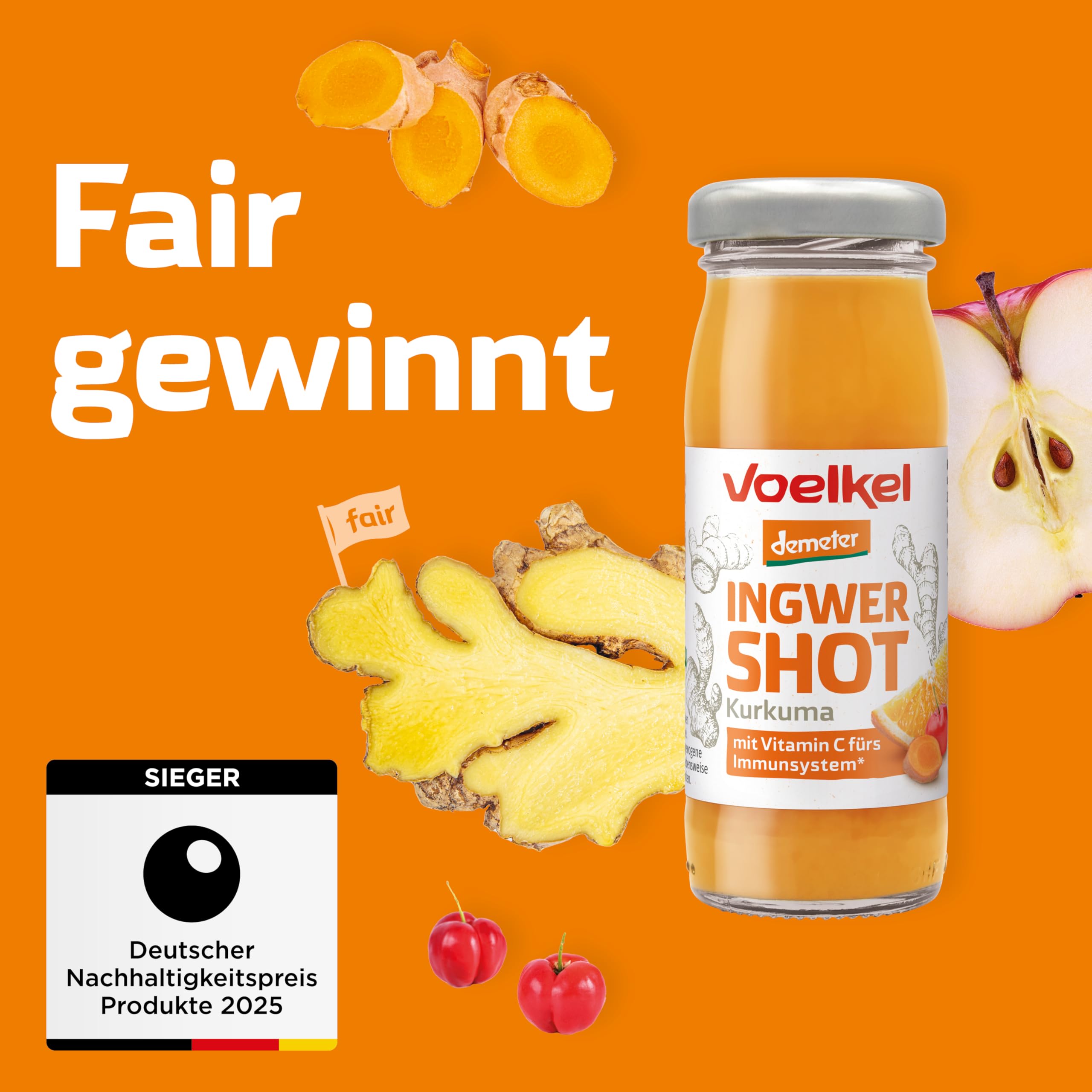 Voelkel Ingwer Shot Kurkuma (8 x 95ml) (Packung mit 4)