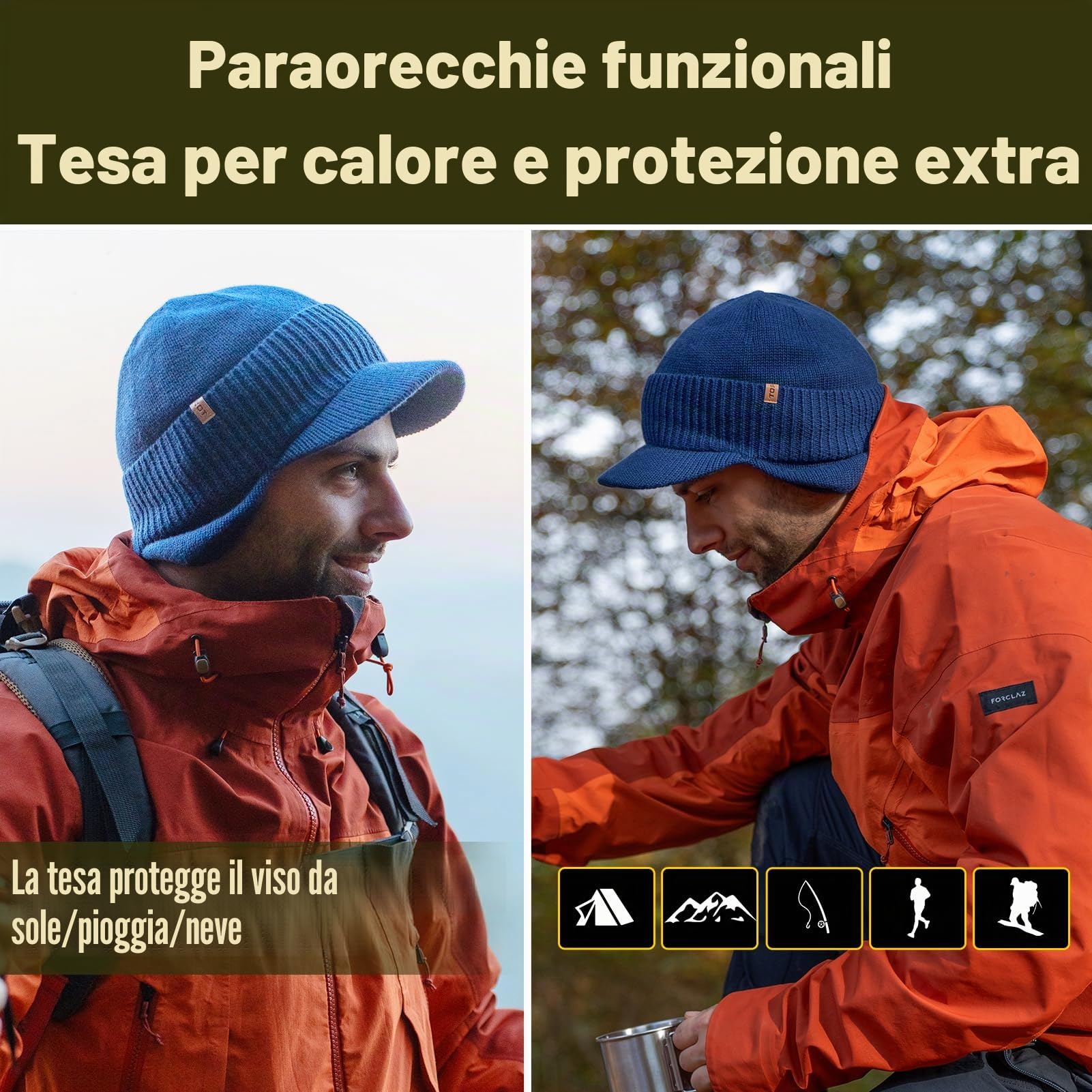 TOP-EX DryKnit™ Berretto impermeabile con visiera in 80% lana merino con paraorecchie invernale caldo foderato in pile Newsboy Baker Boy cappelli per il freddo - Stile unisex 55-66 cm