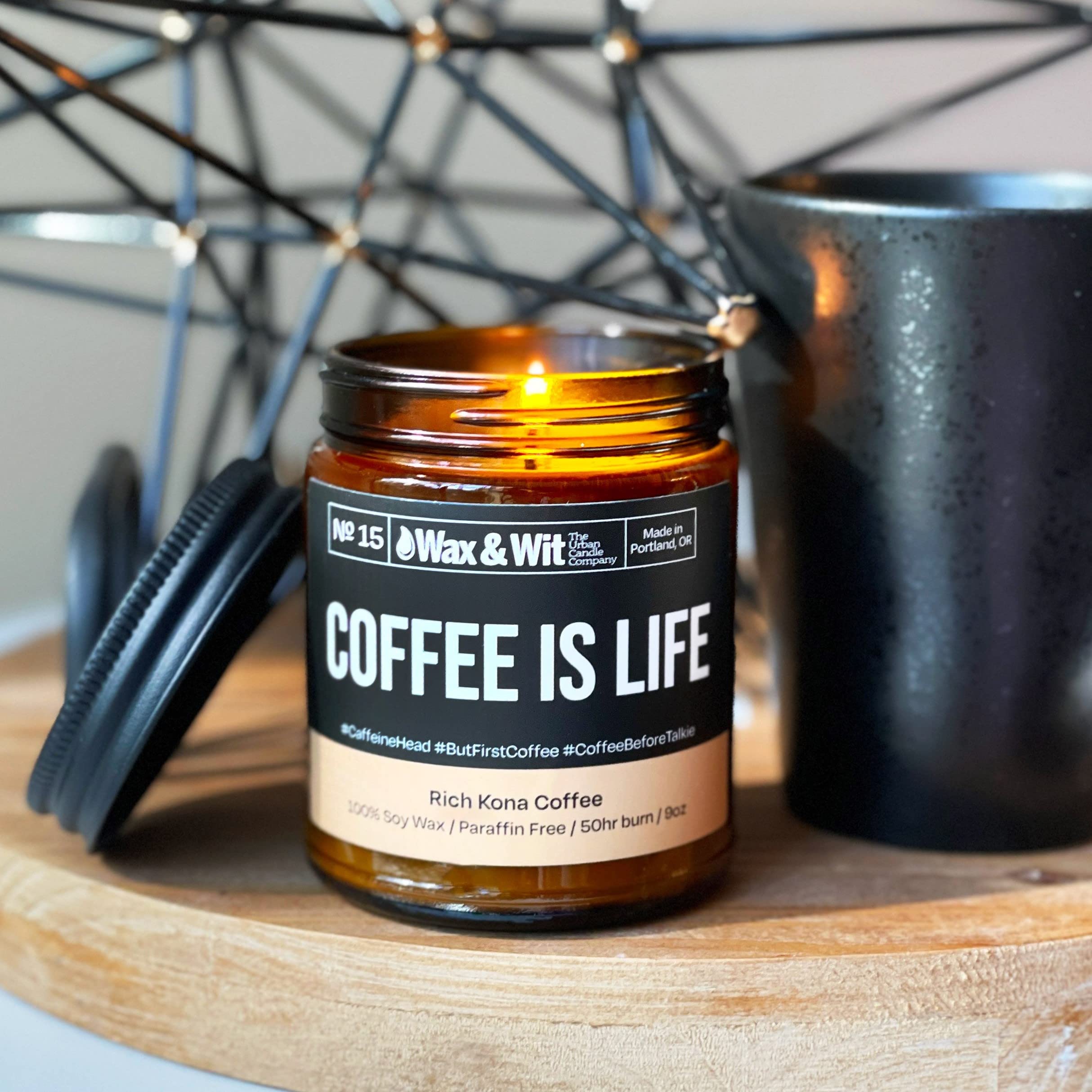 Wax & Wit Funny Coffee Candle - Vela de cera de soja para aromaterapia, regalos únicos para mujeres y hombres, decoración del hogar y la oficina, vertida a mano en Estados Unidos, 9 onzas