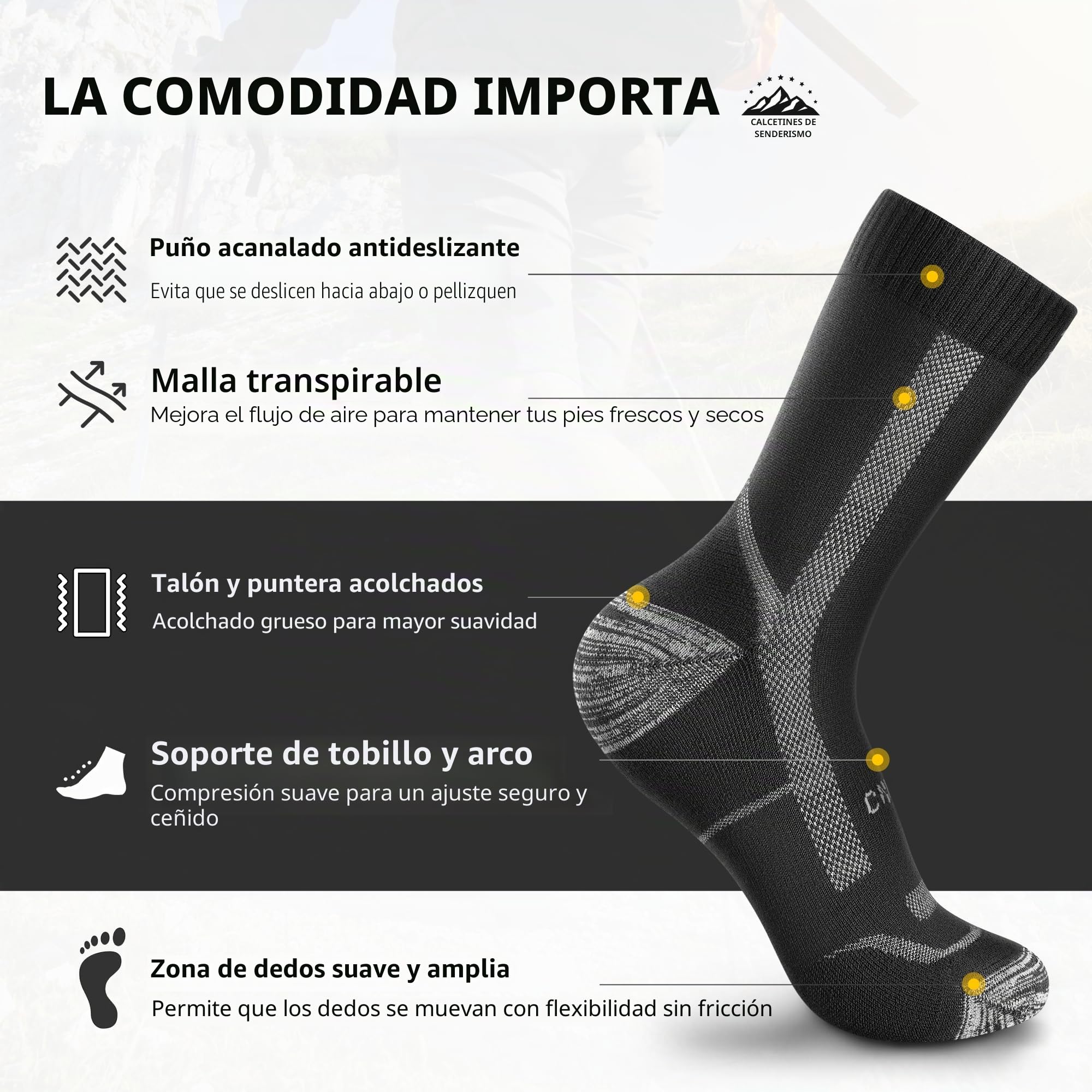 CAMBIVO Calcetines Antiampollas Senderismo Lana Merino 2-3 Pares Transpirable Trail Running Trekking