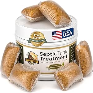 Septic Tank Treatment - 1 Year Supply of Septic Safe Dissolvable Easy Flush Live Bacteria Packets (12 Count) - Best Way to Prevent Expensive Sewage Backups - Made in USA