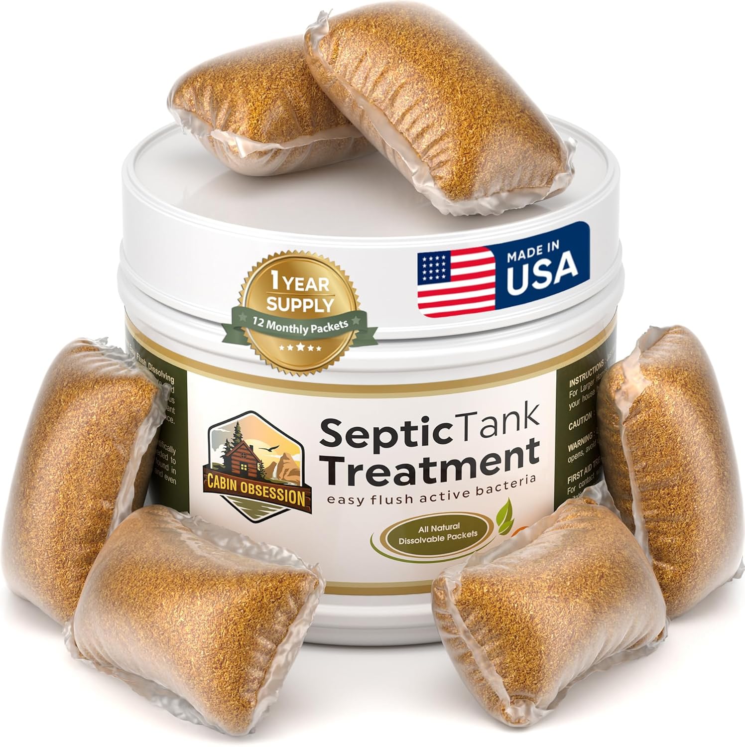 Septic Tank Treatment - 1 Year Supply of Septic Safe Dissolvable Easy Flush Live Bacteria Packets 12 Count