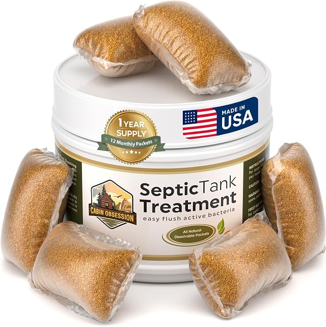 Septic Tank Treatment - 1 Year Supply of Septic Safe Dissolvable Easy Flush Live Bacteria Packets 12 Count
