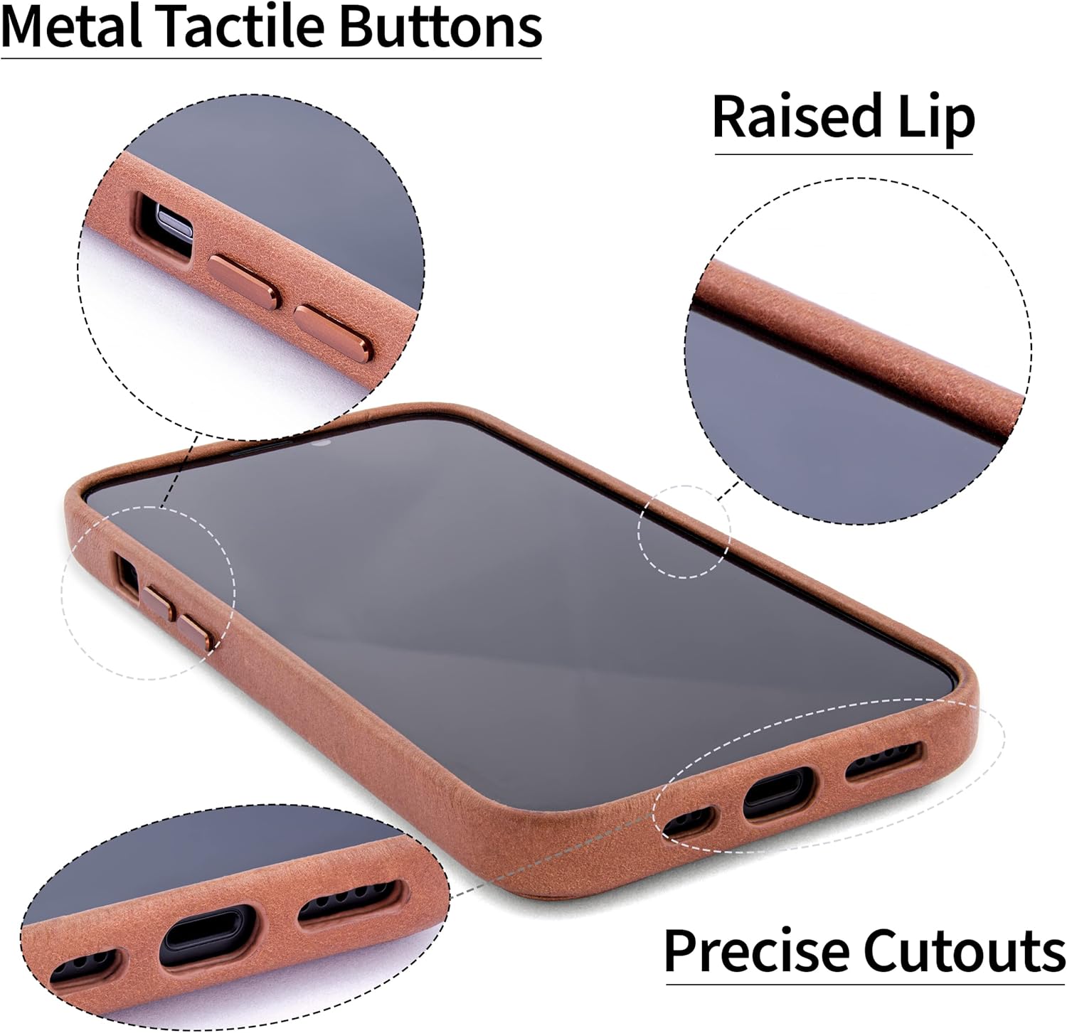 Dockem Genuine Leather Card Case for iPhone 13 Pro with Built-in Metal Plate for Magnetic Mounting, Stitched-on Wallet with 2 Credit Card Holders, 6.1" Pro M2GL [Light Brown]