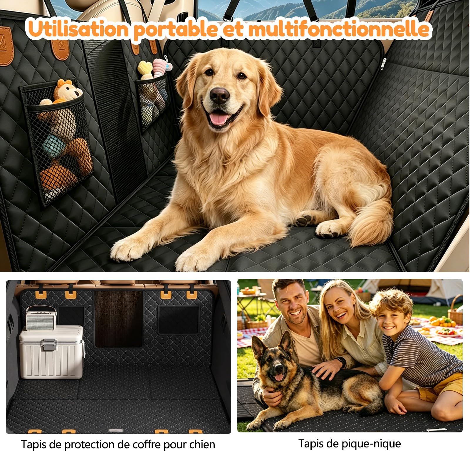 Protection Voiture Chien Siège Arrière, Fond Renforcé, Housse Voiture Chien | 600D Oxford, +40% d'espace, Anti-rayures, Imperméable, Antidérapant, Fenêtre Filet, 150 kg, pour Voitures et SUV