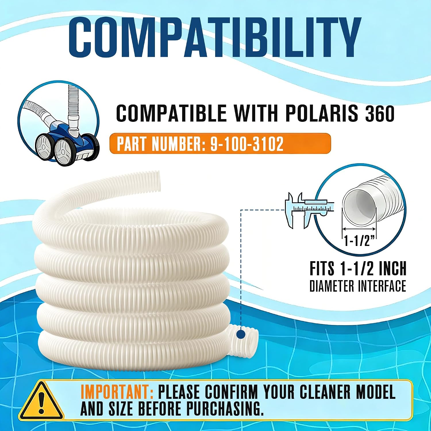 Pool Cleaner Parts, 6 FT 9-100-3102 Pool Cleaner Hoses, Hose Swivel 9-100-3002 and Hose Nut 9-100-3109 Compatible with Polaris 360, Complete Pools Cleaners Replacement Kit(2 Set)