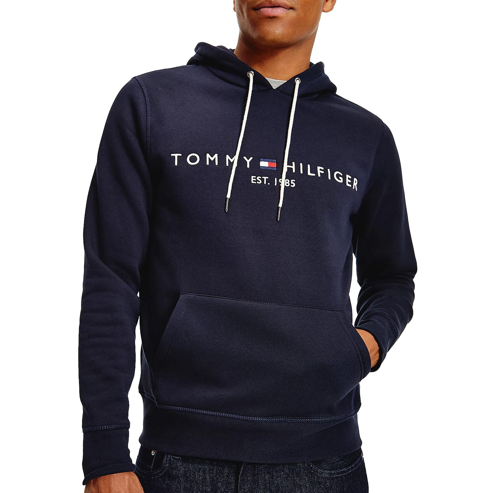 Tommy Hilfiger Mens Embroidered Brand Logo Kangaroo Pocket Hoodie Long Sleeves Sweatshirt (pack of 1)