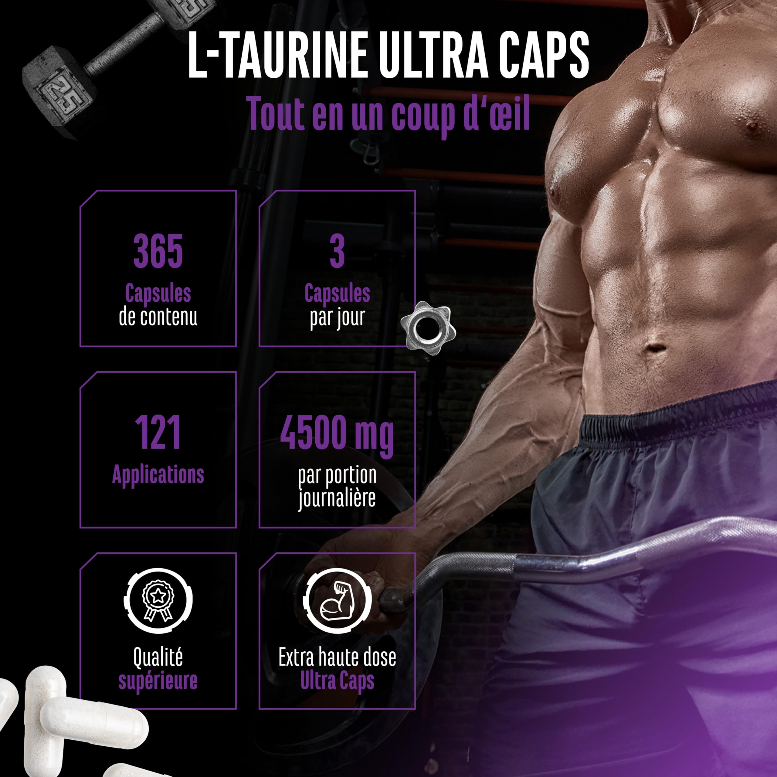 L-Taurin Ultra Caps - 365 capsules - Extra fortement dosé avec 1500 mg par capsule - Acide aminé taurine avec une pureté de 99% - Sans additif indésirable