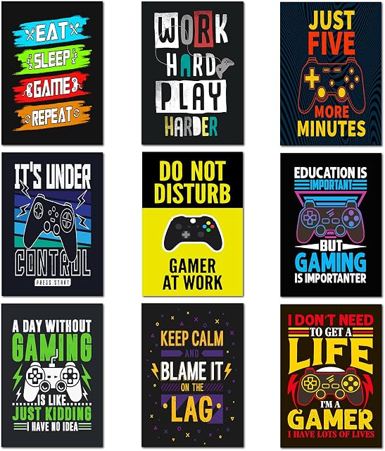 Olivia Samuel 9 x Gaming Posters from A4 Size Gamers Wall Art on Thick 350gsm Card. ** UNFRAMED **
