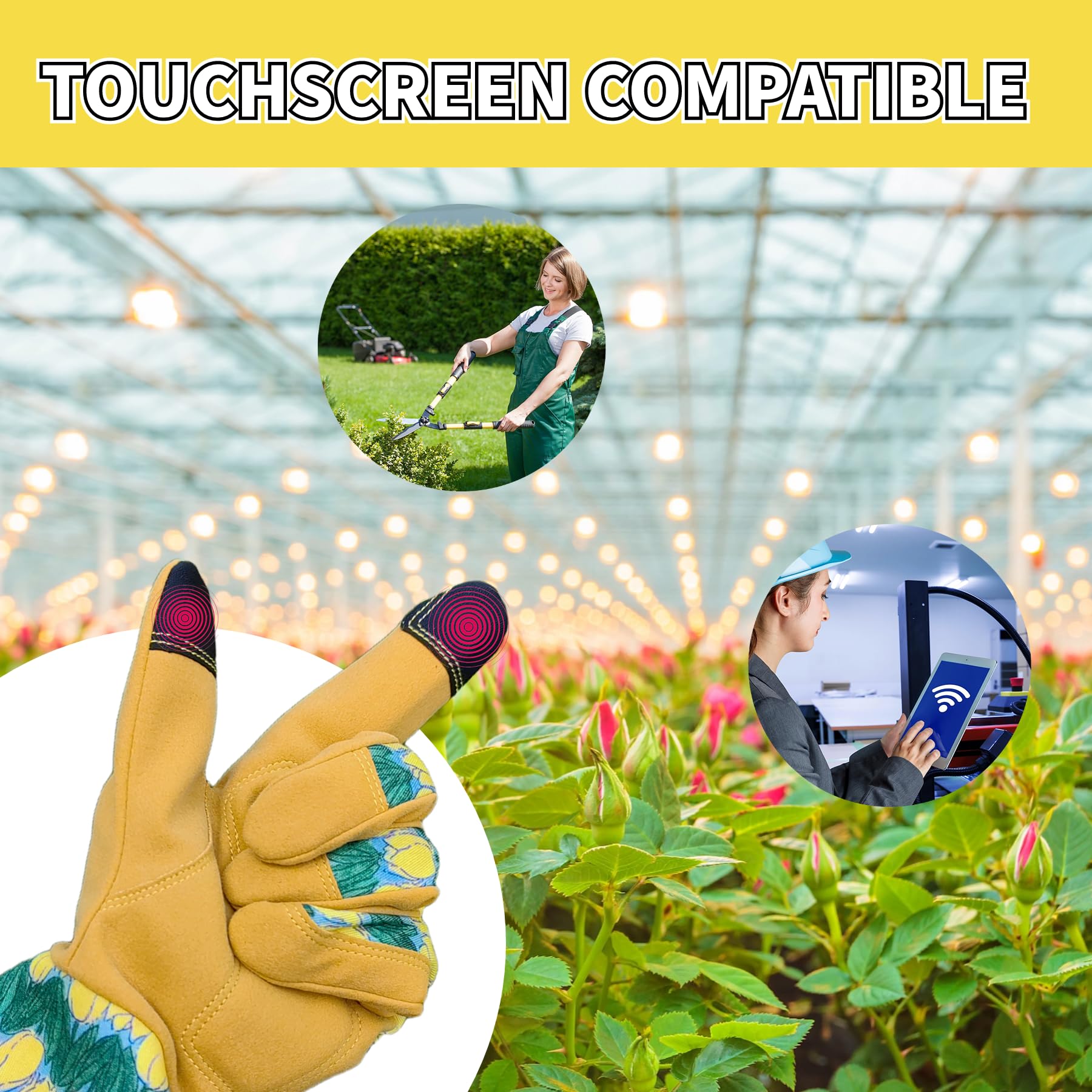 Guantes de jardinería largos para hombre y mujer, guantes de jardín resistentes a espinas, guantes de trabajo de cuero, regalos de jardín y cumpleaños (tamaño L, amarillo)