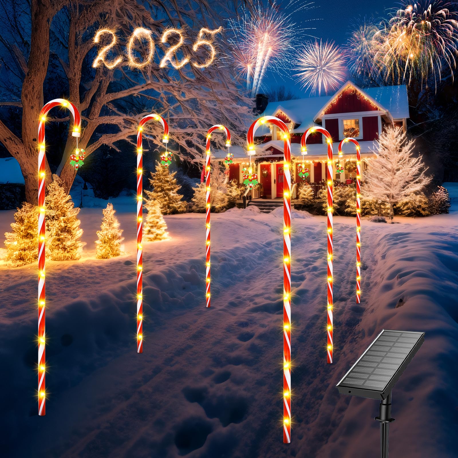Qoosea Luces de Bastón de Caramelo de Navidad, 6 Piezas 1.2M Altura Luces de Navidad Exterior Solares, LED Marcadores de Camino de Patio de Navidad Luces Decoracion para Jardín Fiesta Patio