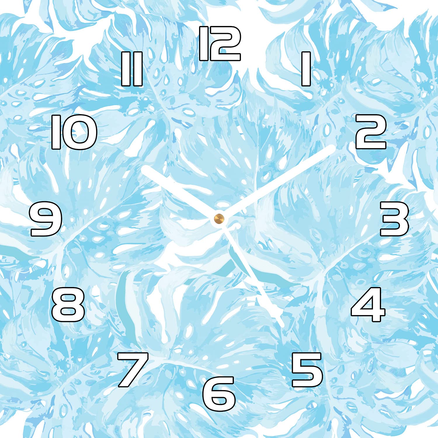 Horloge murale en verre salon et cuisine 30x30 cm ambiance tropicale feuille de palme