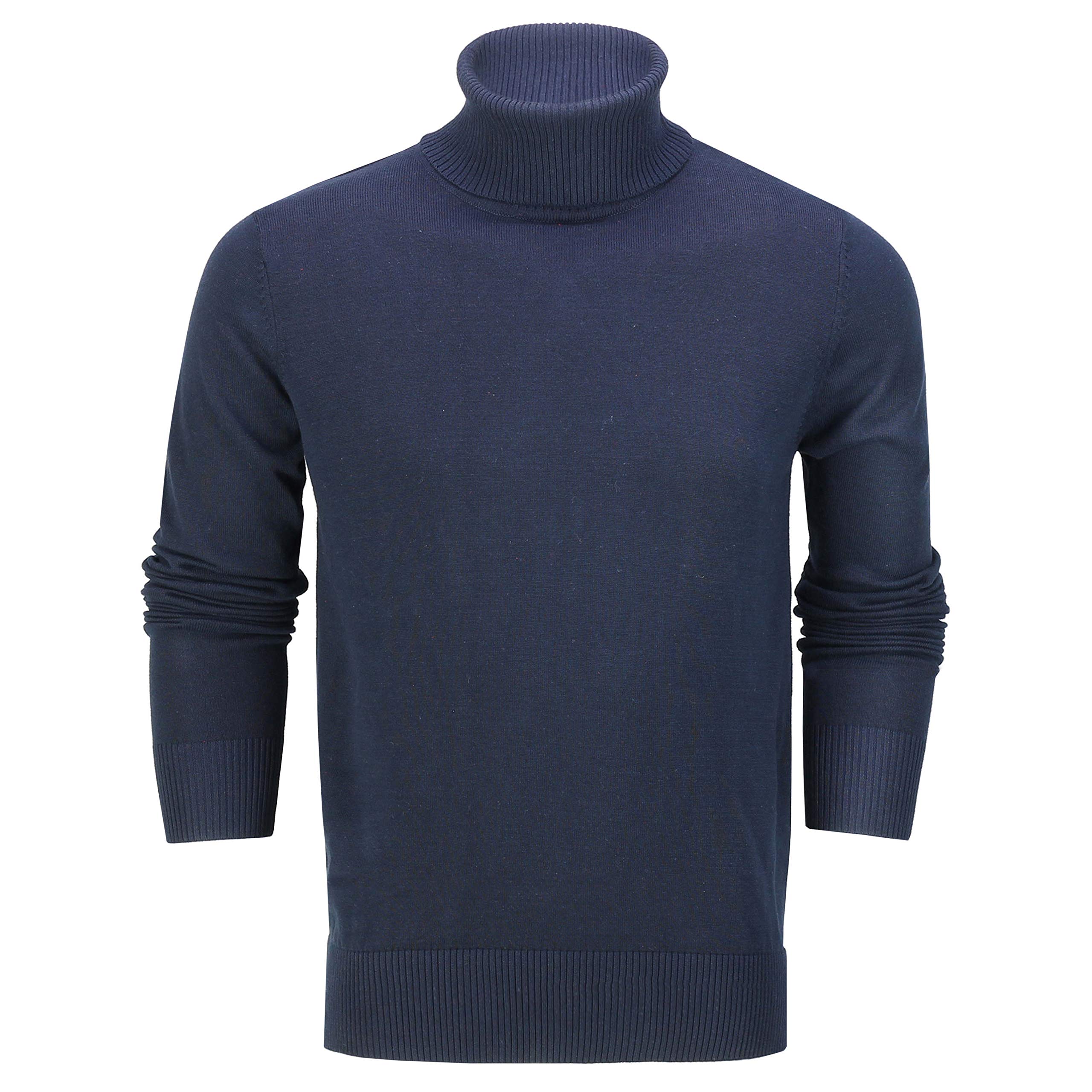 Xposed Mens Roll Neck Jumper Soft Cotton Fine Knitted High Turtle Polo Pullover Top[JUMPER-G1808,2XL,Navy]