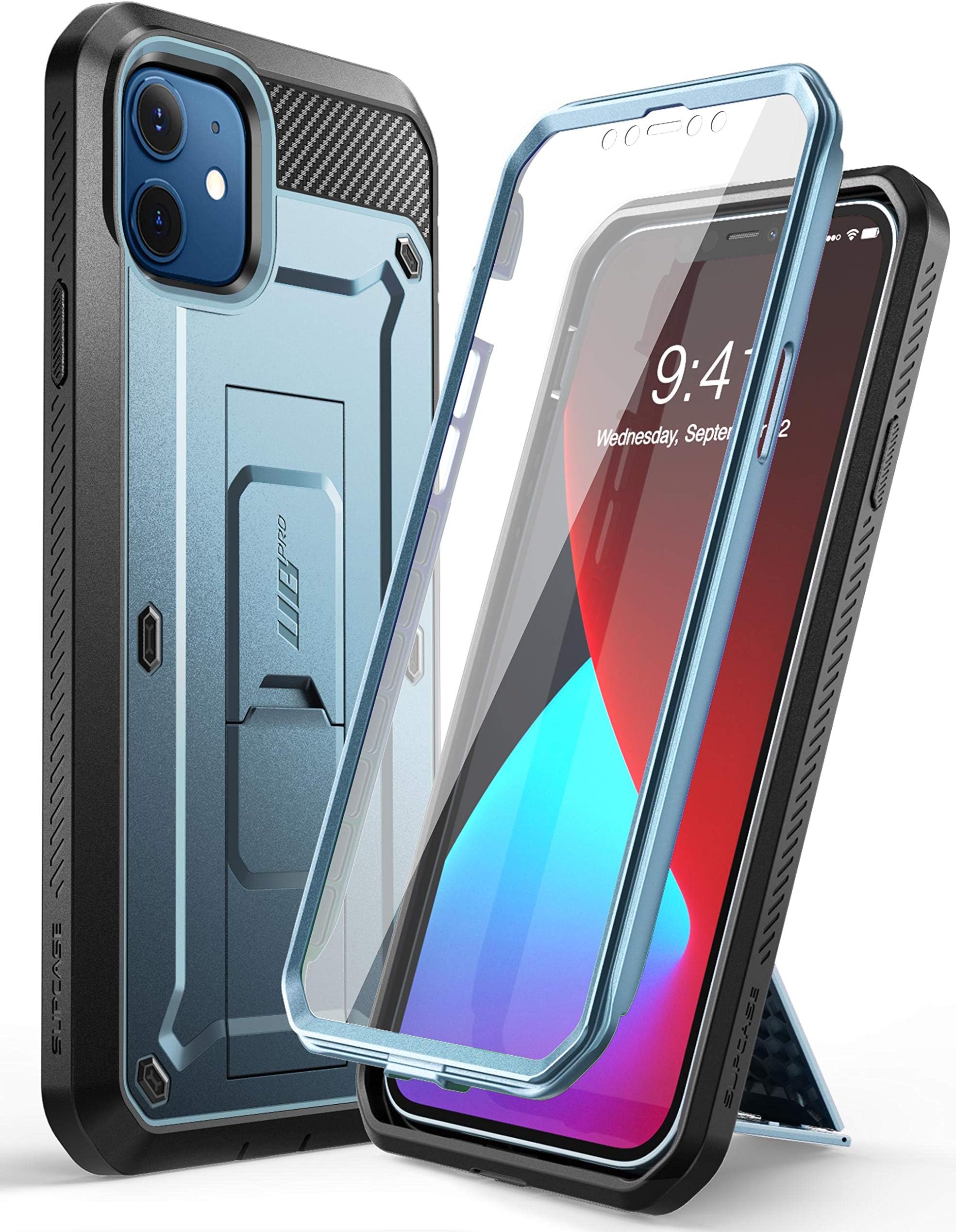 SUPCASE Unicorn Beetle Pro Series Case for iPhone 12 Mini (2020 Release) 5.4 Inch, Built-in Screen Protector Full-Body Rugged Holster Case (Cerulean)