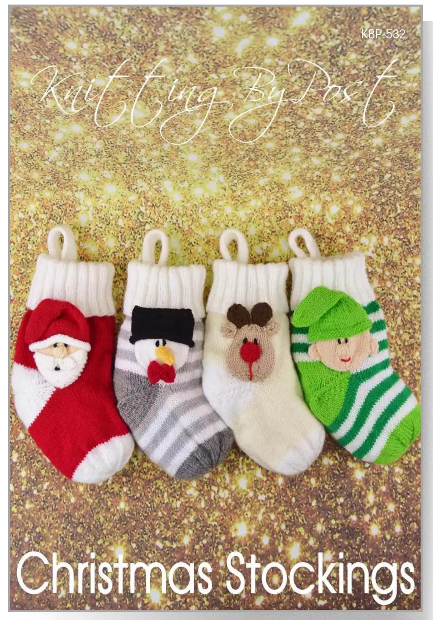 Knitting By Post Brown, Cream, Green, Grey, Red, White Christmas Stockings Knitting Patterns - 4 Patterns In 1 Booklet - Festive Soft Toy A5 Leaflet