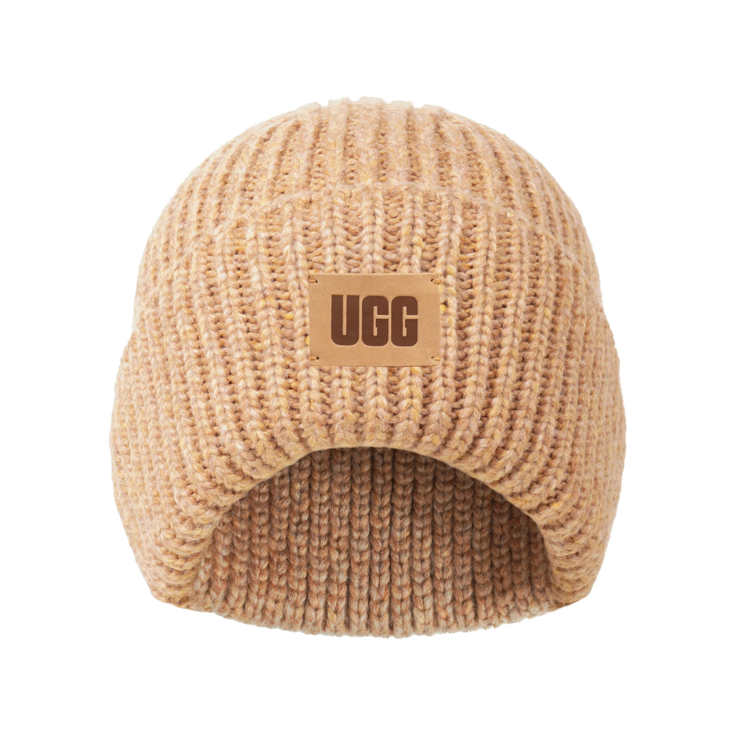 UGG Berretto a coste spesse per bambini con corona senza cuciture, morbido tessuto a costine e toppa con logo in pelle