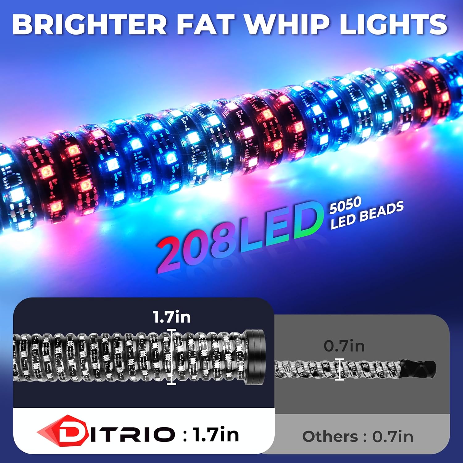 2 Pack 3FT Fat Whip Lights with App & Remote Control, Spiral RGB Chasing Lighted with Kill Switch, Side by Side Whip Lights with 4 Flags for UTV ATV SXS Truck, Multi Color, Waterproof, Music Mode