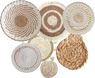 JZLEJC Decoración de pared tejida redonda de 8 piezas, cestas de pasto marino de ratán boho para salón de dormitorios de la sala de estar