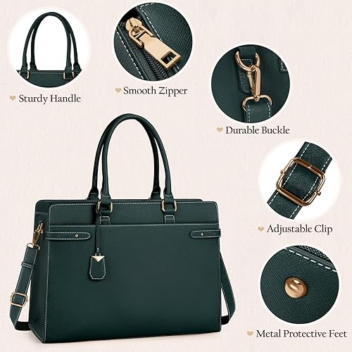 Miniatura 9 de Bolsa para laptop para mujer de 15.6 pulgadas, bolsa de mano de cuero profesional, bolsa de trabajo impermeable, maletín para computadora, bolsa de