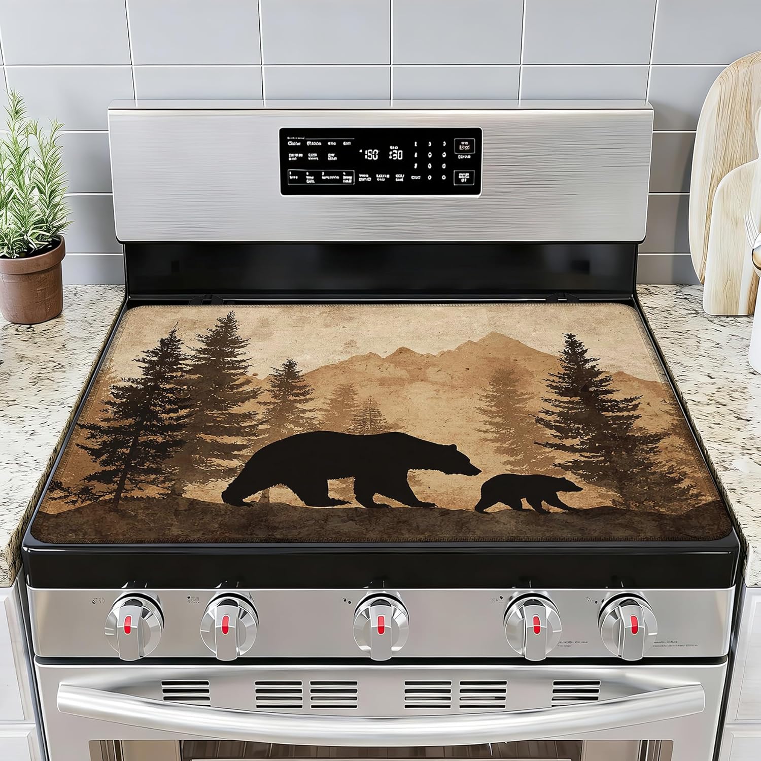 Stove Cover Rustic Forest Bear Stove Top Covers for Gas Burners Home Decor Kitchen Pad Non-Stick Washable Cooktop Covers Countertop Protector 28"x20"