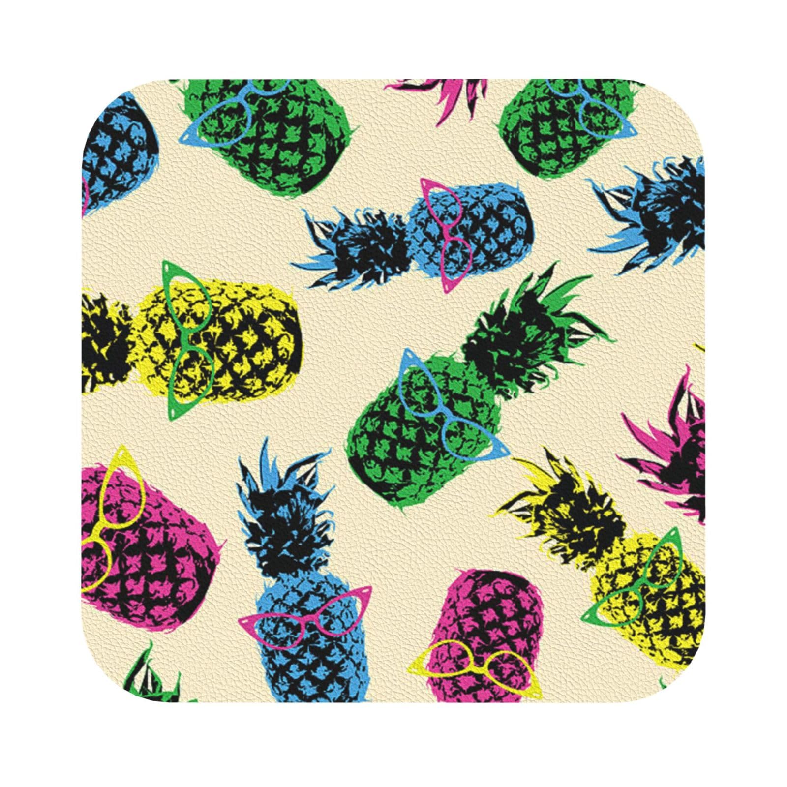 Pineapple PU Leather Coasters Set of 6 Square Drink Coasters