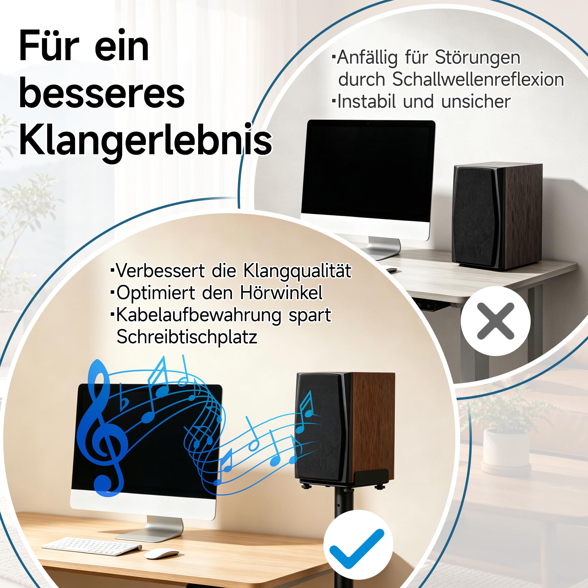 Lautsprecherständer 72-102CM Höhenverstellbarer, Universal, Schwarz | Boxenständer,mit Kabelmanagementsystem,Bodenlautsprecherständer,Kompatibel mit Einer Vielzahl von Lautsprechermodellen,Metall