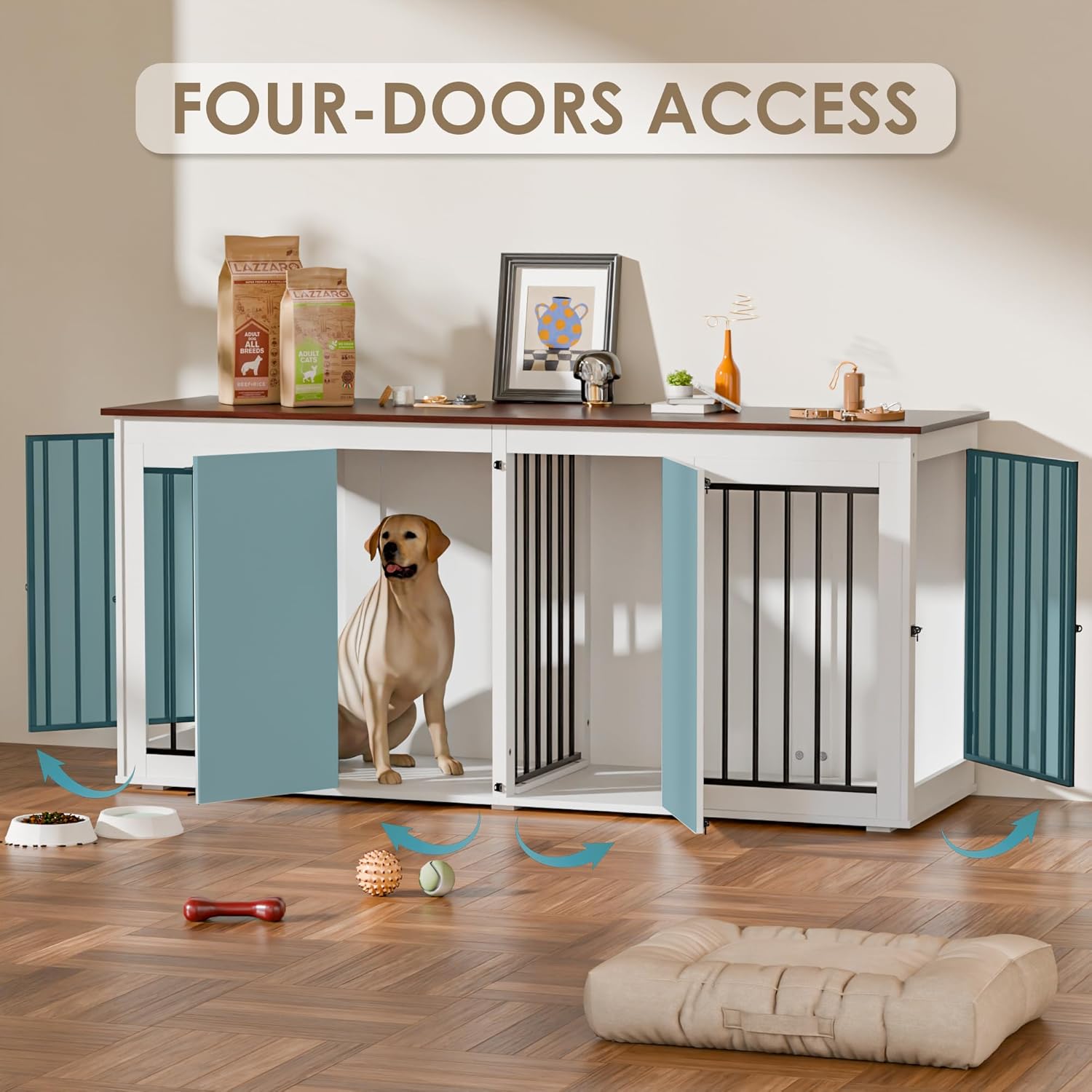 Zamildon's 71 in Dog Crate Furniture for 1 or 2 Dogs, Large Double Dog Kennel Furniture TV Stand, Furniture Style Dog Crates End Table with Removable Divider, Dog Kennel Indoor