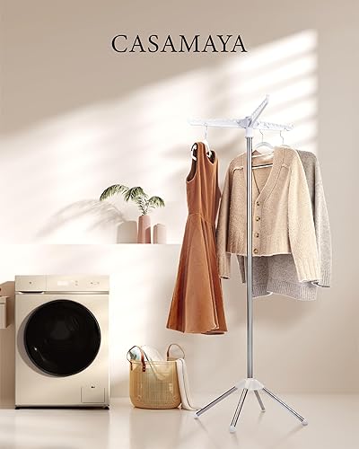 Miniatura 2 de Tendedero de Ropa Plegable, Tendedero de Ropa con Trípode de 59 Pulgadas para Interiores con Riel Giratorio para 27 Piezas de Ropa, Ahorro de