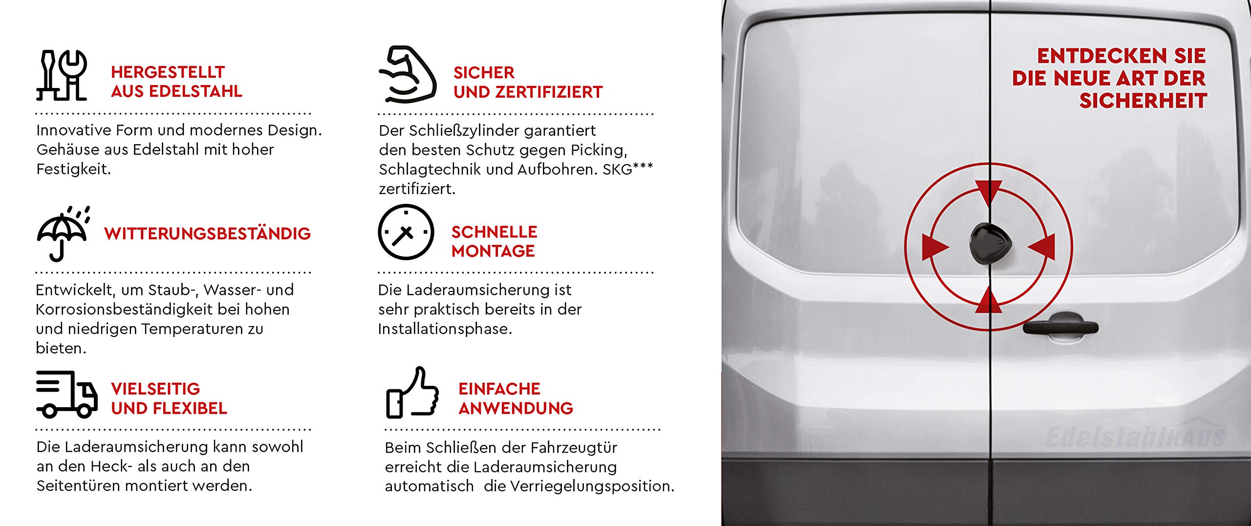 Automatisches Sicherheitsschloss Daken Blackstone Combo aus Edelstahl für Transporter für Hecktür oder Seitentür in Silber, Edelstahlhaus