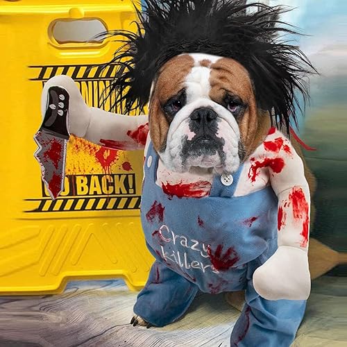Miniatura 7 de Disfraz de muñeca mortal para perro, novedoso disfraz de Halloween para perro, ropa divertida para perros pequeños, medianos y grandes, gatos,