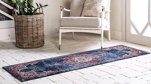 Miniatura 2 de Unique Loom Utopia Collection - Alfombra tradicional clásica vintage inspirada con tonos cálidos (2' 7 x 10' 0 para pasillo, azul marinoborgoña)