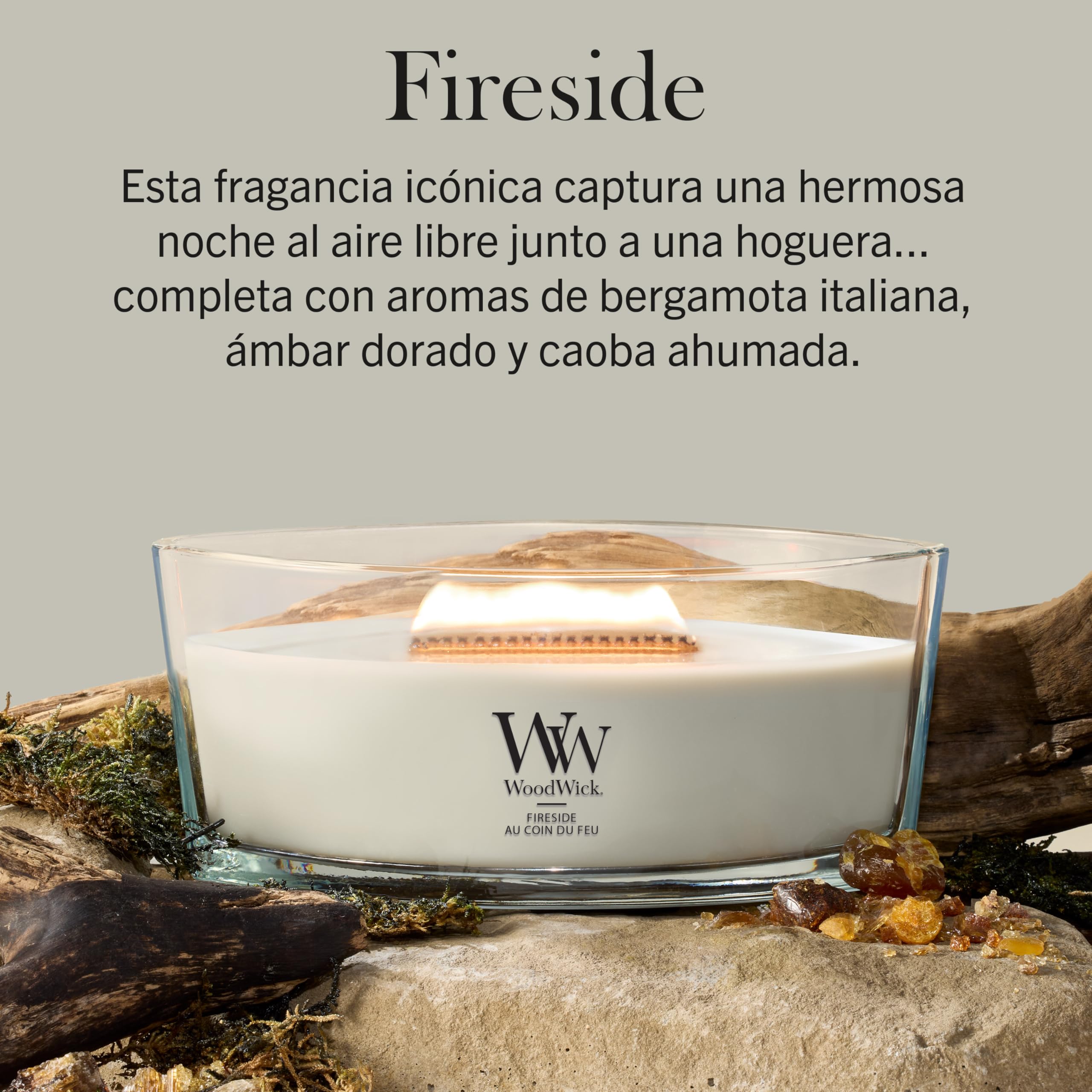 WoodWick ellipsenförmige Duftkerze mit knisterndem Docht | Fireside | Brenndauer bis zu 50 Stunden (Packung mit 2)