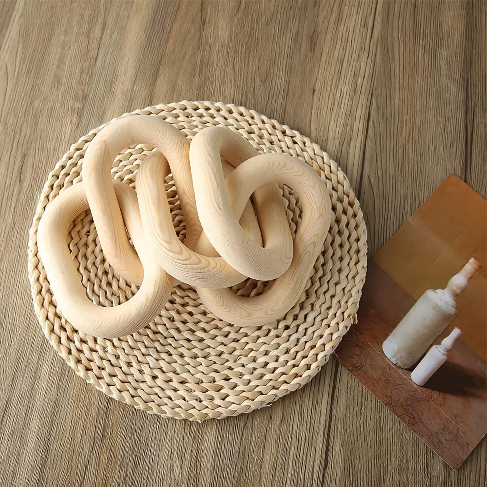 BestAlice Decorazione a catena in legno bianco, lunghezza 55,1 cm, decorazione in legno con nodo in legno, catena decorativa a 5 maglie per la decorazione della casa, moderna catena in legno Boho