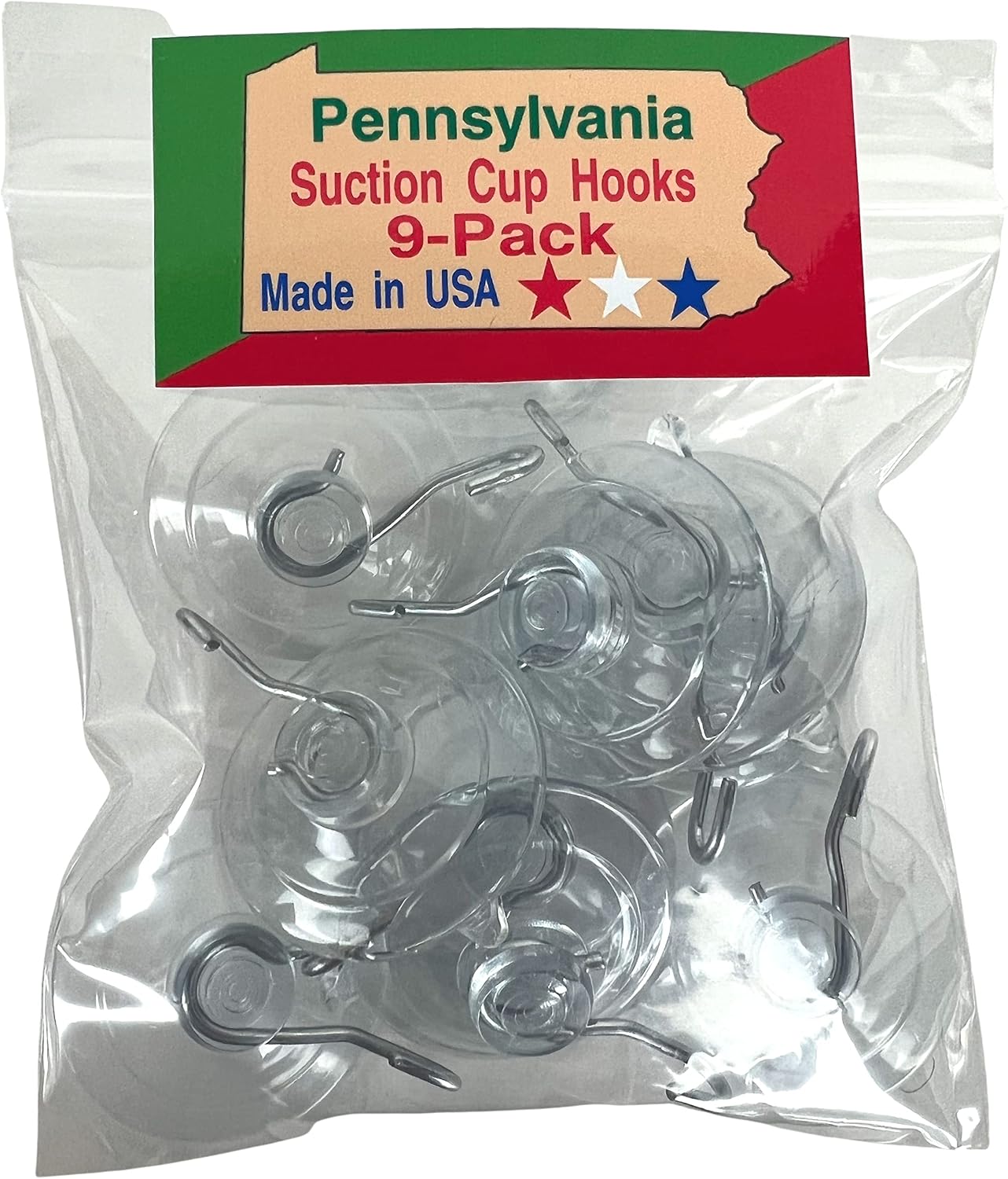 SCB- 9 Pak (Medium 1 3/4 inch) Pennsylvania Heavy Duty Suction Cup Hooks for Glass Windows. Signs Holiday Ornaments Suncatchers
