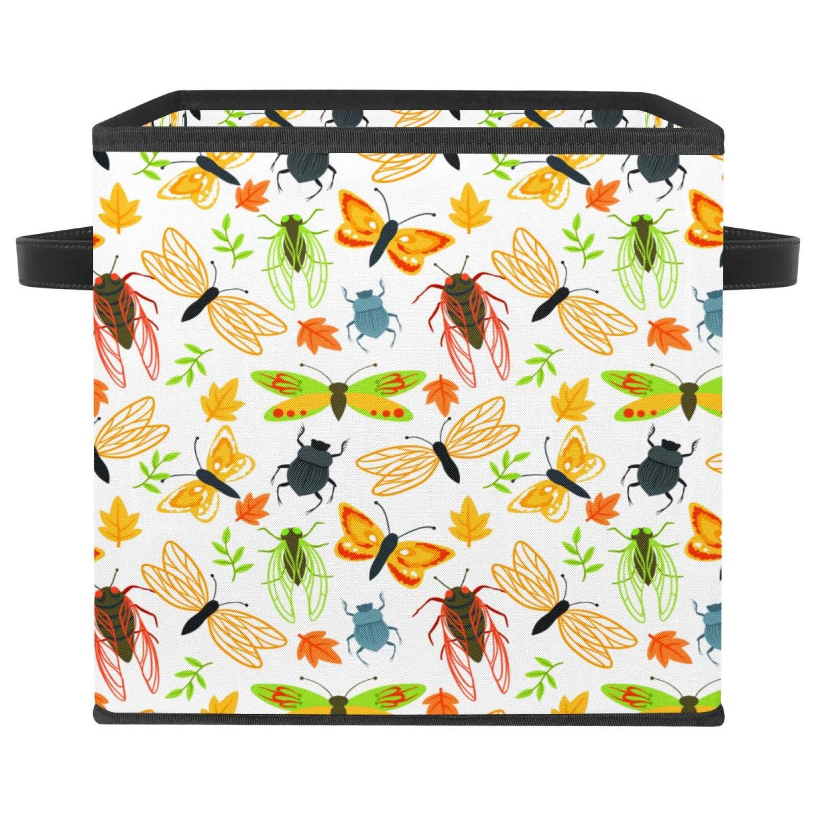 Boîte de rangement pliable motif nature en tissu cube avec poignées pour le placard