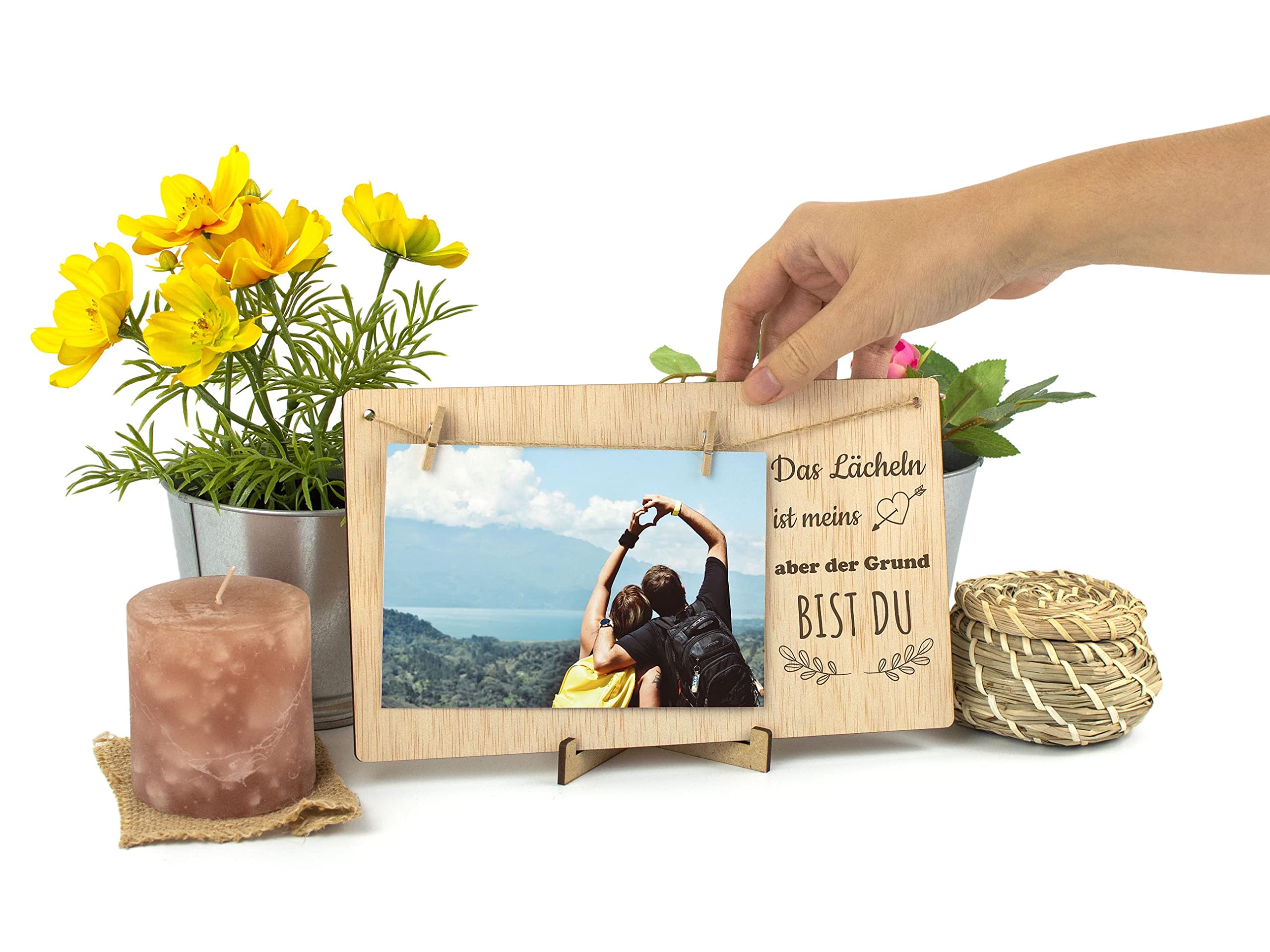 CONTRAXT Fotorahmen zum Valentinstag. Glückwunschspeziell valentinstag Valentine's day verliebt Mann Frau leine polaroid bilder rahmen fotorahmen holz Bilderrahmen Klammern (Paar DE) - Image 2