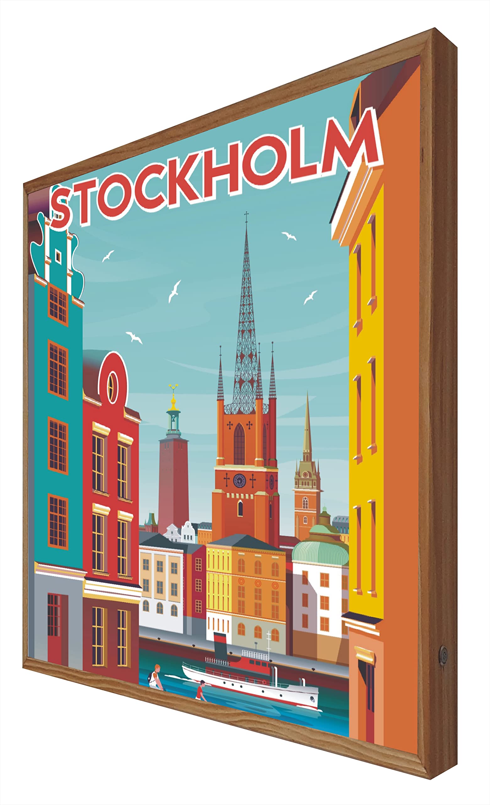 Affiche vintage Stockholm rétroéclairée tableau lumineux Série Voyageur