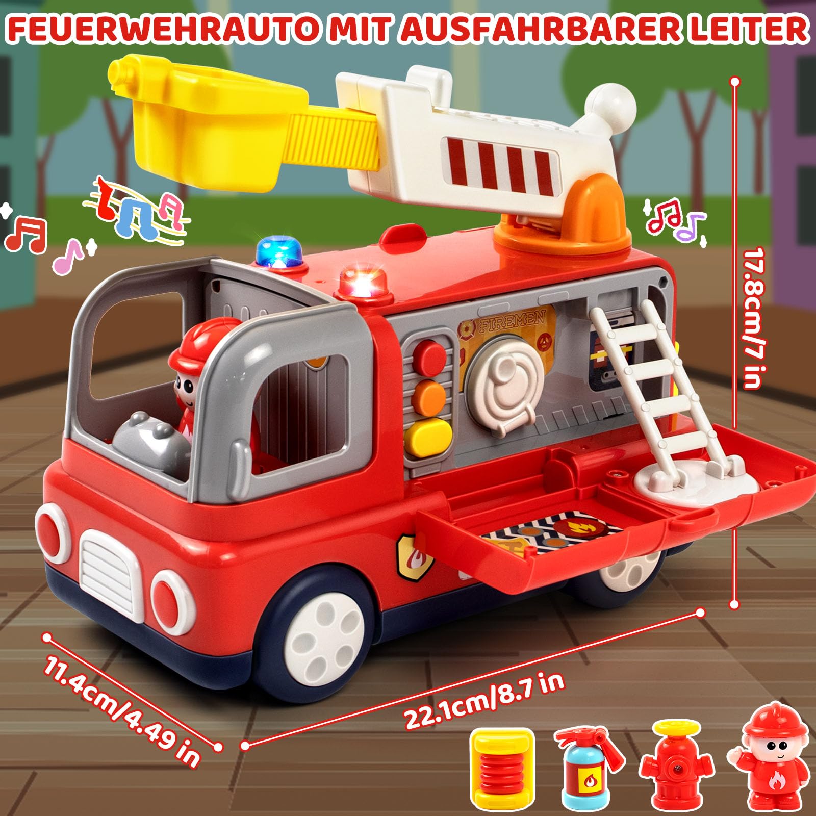 Vigili del fuoco, giocattolo a partire da 1 2 anni, Montessori giocattolo a partire da 1 2 anni con luce e suono, vigili del fuoco per bambini, regali per ragazzi ragazze, bambini Fire Truck veicoli